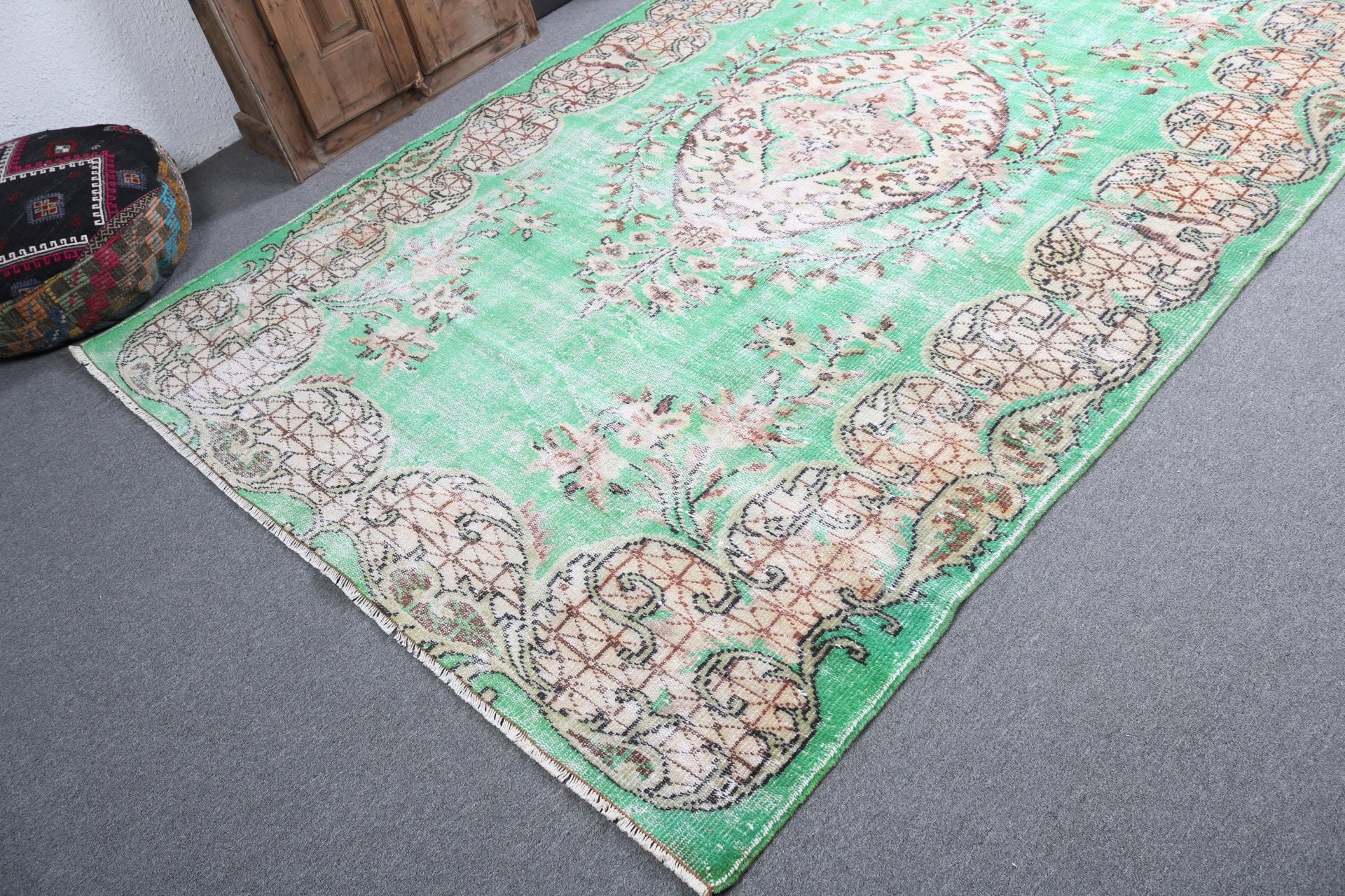 Vintage Rugs, Neutral Rugs, Living Room Rugs, Large Vintage Rugs, Turkish Rugs, Antique Rugs, 6.4x9.6 ft Large Rugs, Green Statement Rugs