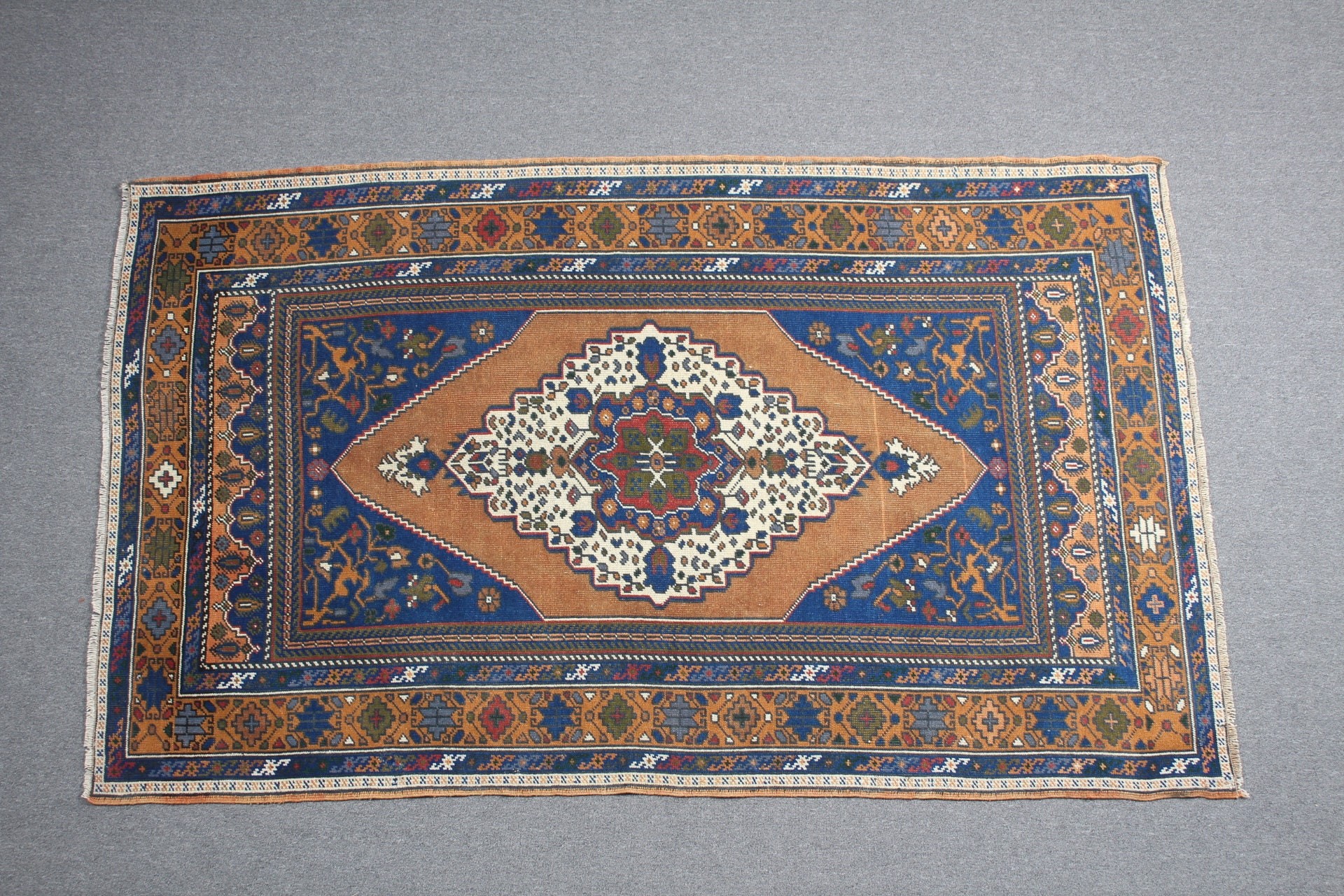 Vintage Halılar, 4.1x6.9 ft Alan Halısı, Organik Halı, Mutfak Halısı, Mavi Ev Dekor Halısı, Türk Halıları, Yatak Odası Halıları, Yatak Odası Halıları, Yer Halıları