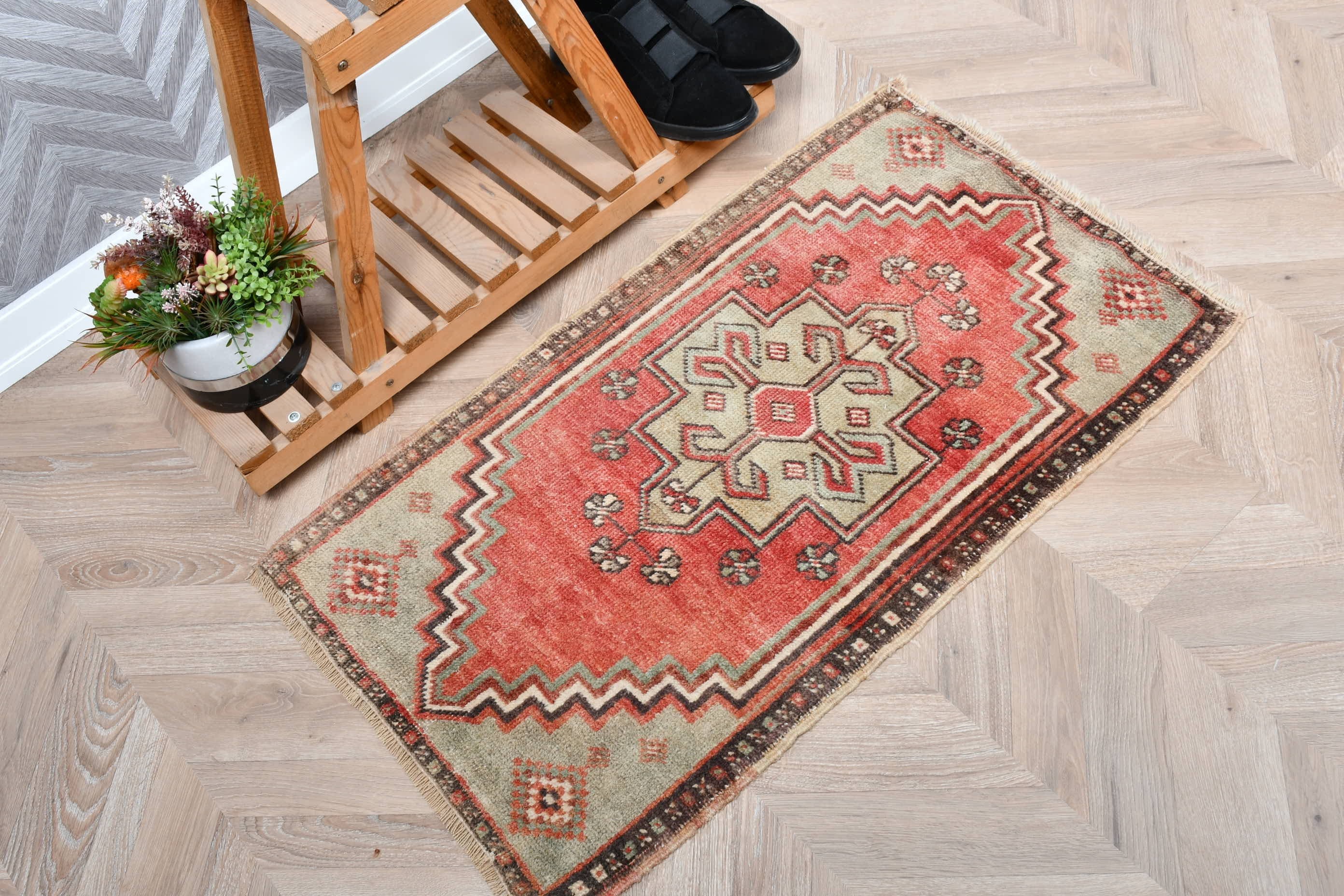 Bath Rug, Bedroom Rug, Moroccan Rug, Home Decor Rug, Vintage Rugs, Red  1.8x3.1 ft Small Rug, Rugs for Door Mat, Turkish Rugs