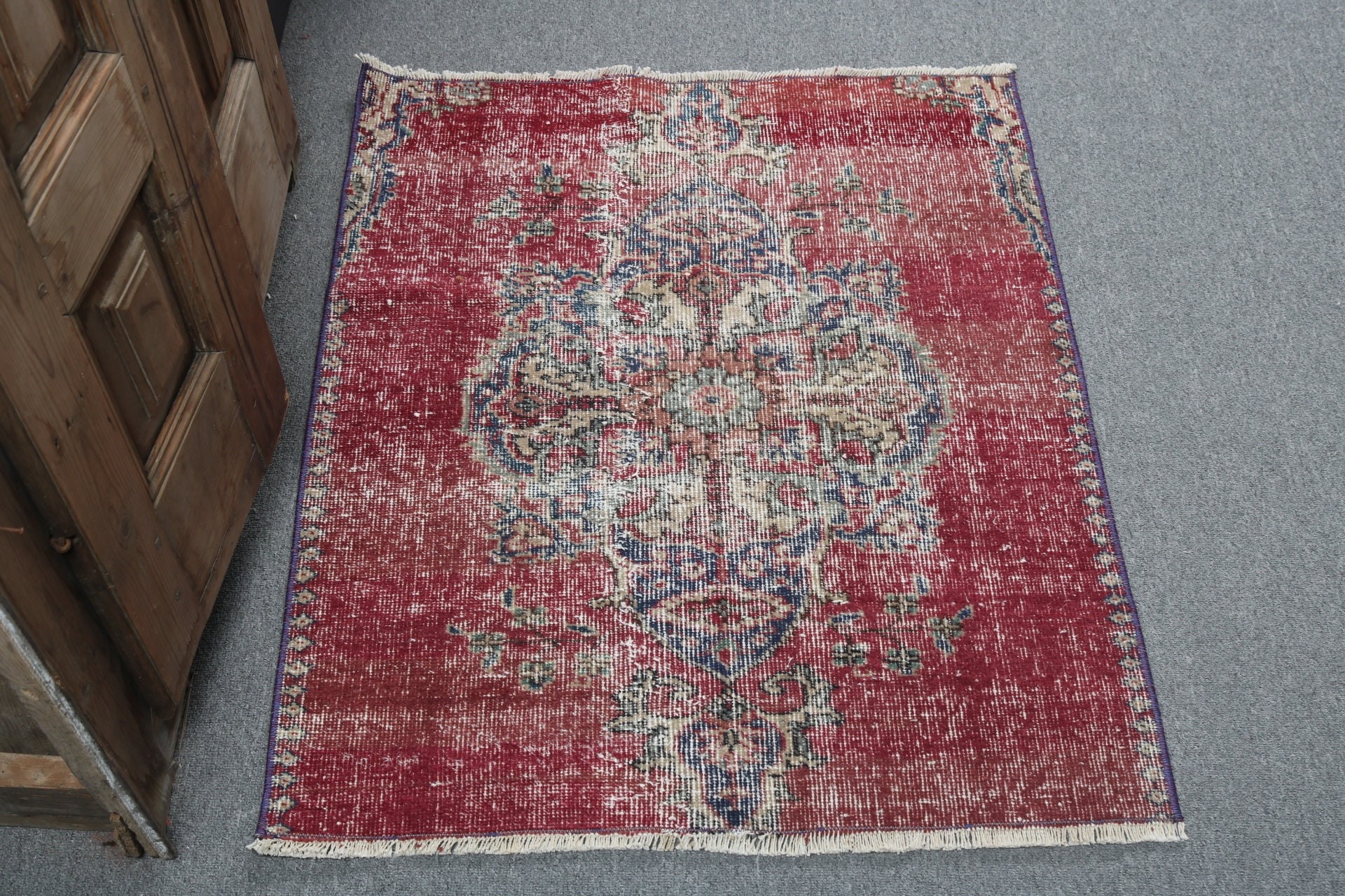 Türk Halısı, 2.6x3.1 ft Küçük Halılar, Kırmızı Oushak Halıları, Yatak Odası Halıları, El Dokuma Halıları, Banyo Halıları, Oryantal Halılar, Vintage Halı, Türkiye Halısı