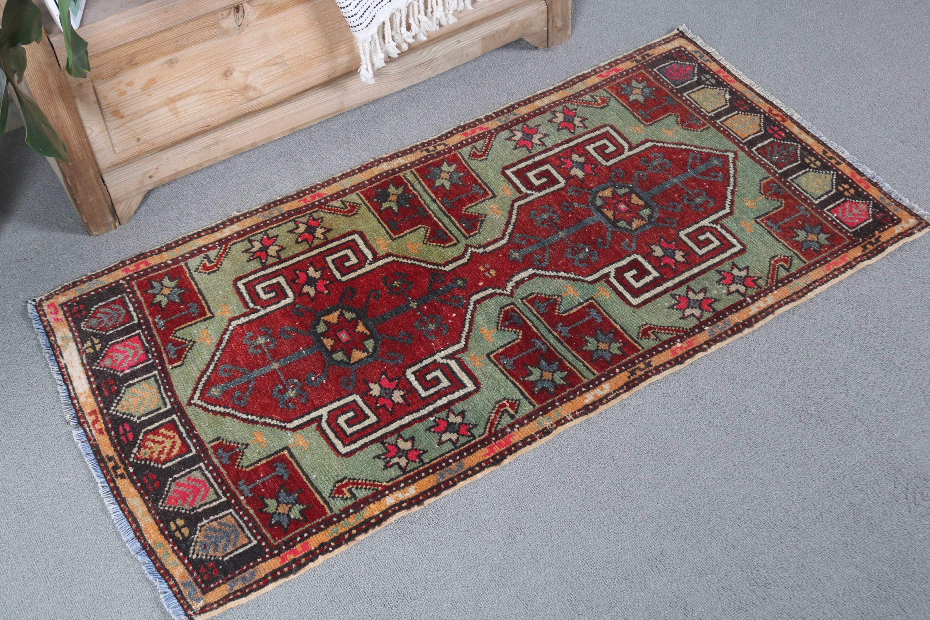 Red Floor Rug, Kitchen Rugs, Rugs for Car Mat, Vintage Rug, 1.7x3.5 ft Small Rug, Pastel Rug, Turkish Rugs, Oushak Rug, Wall Hanging Rugs