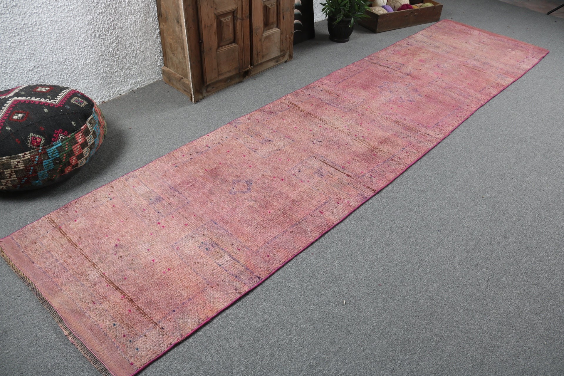 Türk Halısı, 3x12.4 ft Yolluk Halıları, Merdiven Halısı, Ev Dekorasyonu Halısı, El Dokuma Halısı, Vintage Halılar, Turuncu Lüks Halı, Beni Ourain Koşucu Halıları