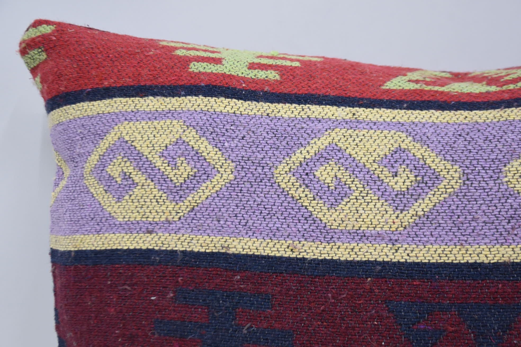 Kilim Cushion Sham, 16"x24" Red Pillow Case, Bolster Pillow, Vintage Kilim Pillow, Custom Pillow Cover, Yoga Cushion Cover, Turkish Pillow