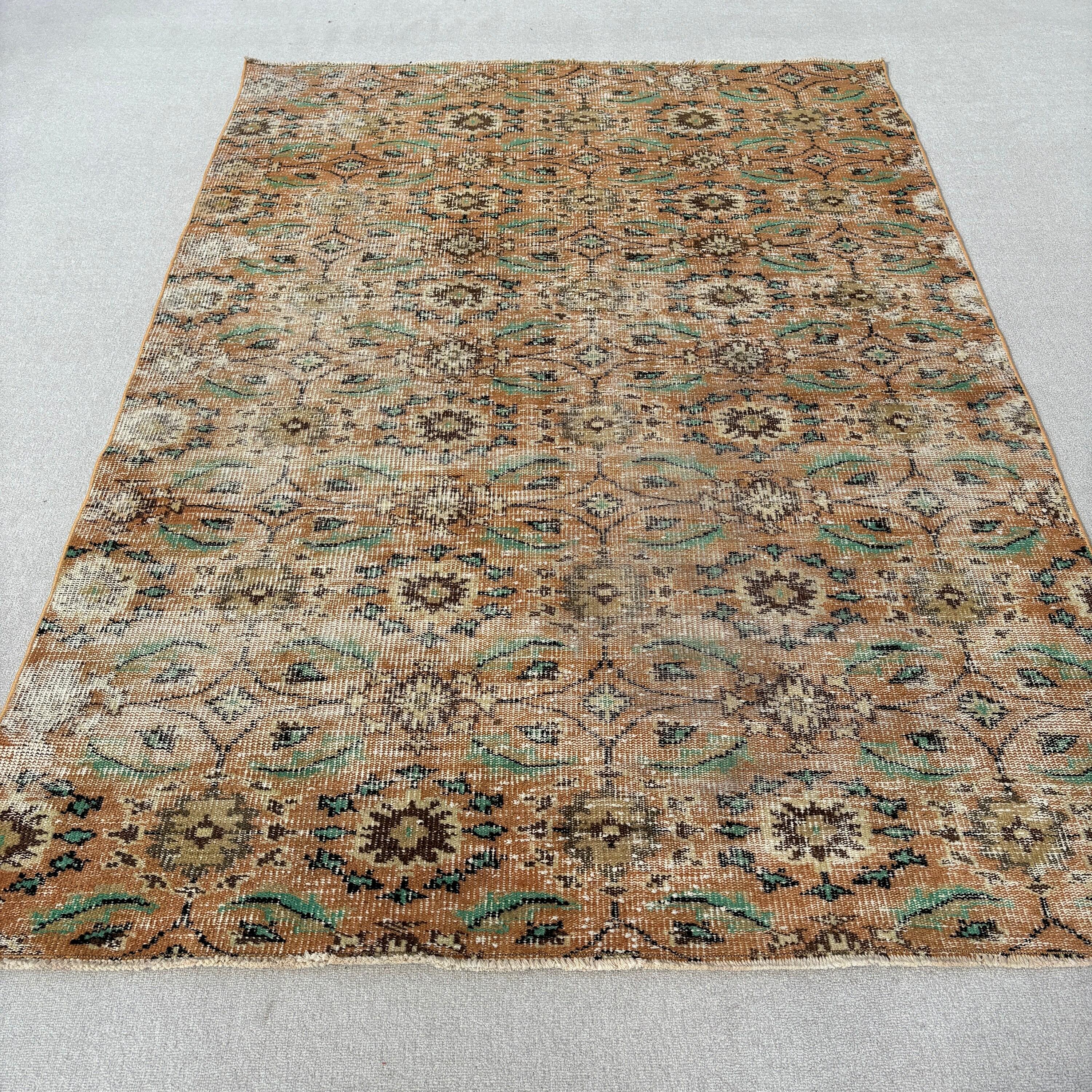 Vintage Halı, El Dokuma Halılar, Oturma Odası Halıları, Boho Halı, 5,2x7,2 ft Alan Halıları, Türk Halıları, Turuncu Anadolu Halısı, Oushak Bölge Kilimi