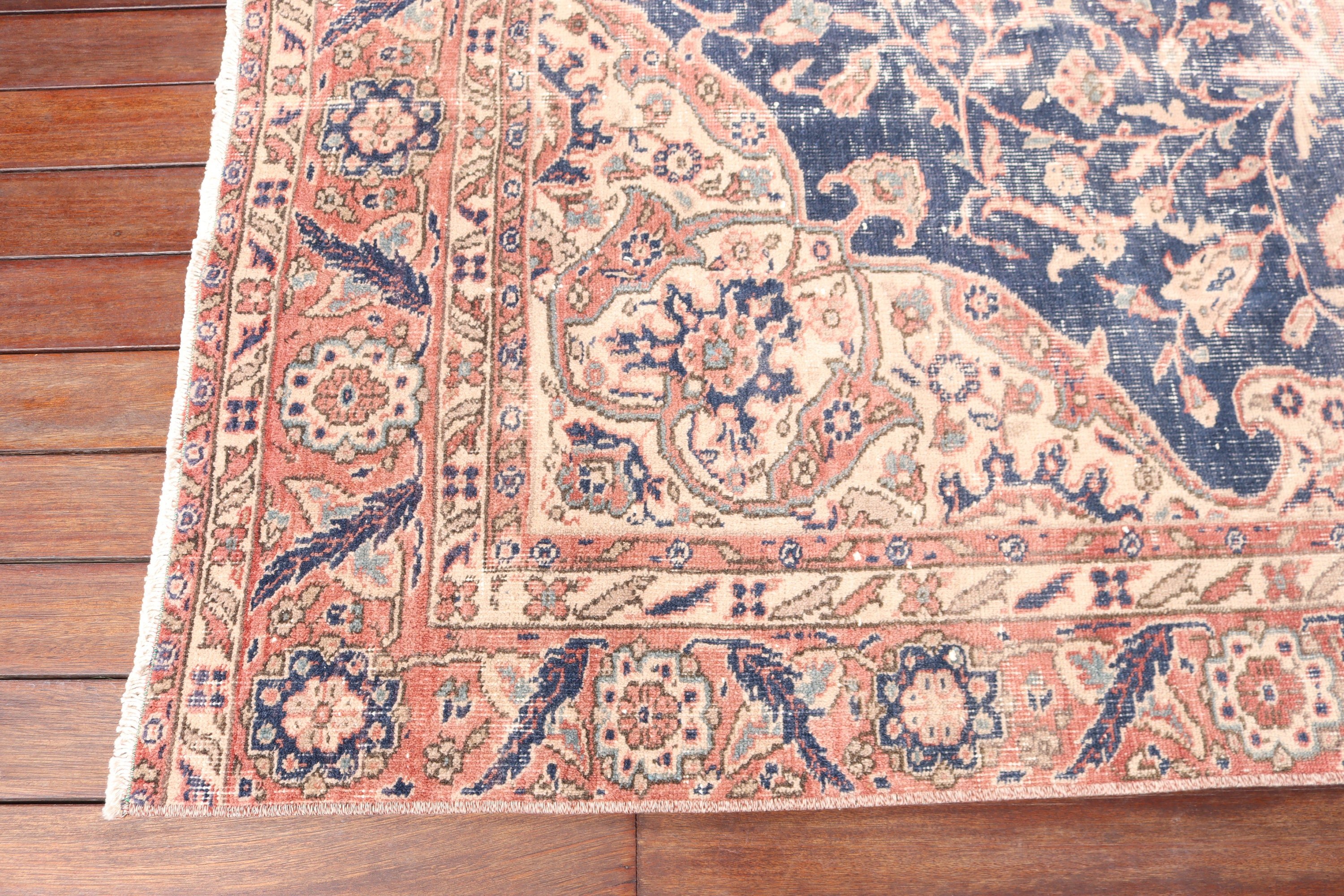 Yemek Odası Halıları, Türk Halısı, 5.8x9.4 ft Büyük Halılar, Geometrik Halı, El Dokuma Halı, Vintage Halı, Mavi Yün Halılar, Yatak Odası Halısı, Etnik Halı