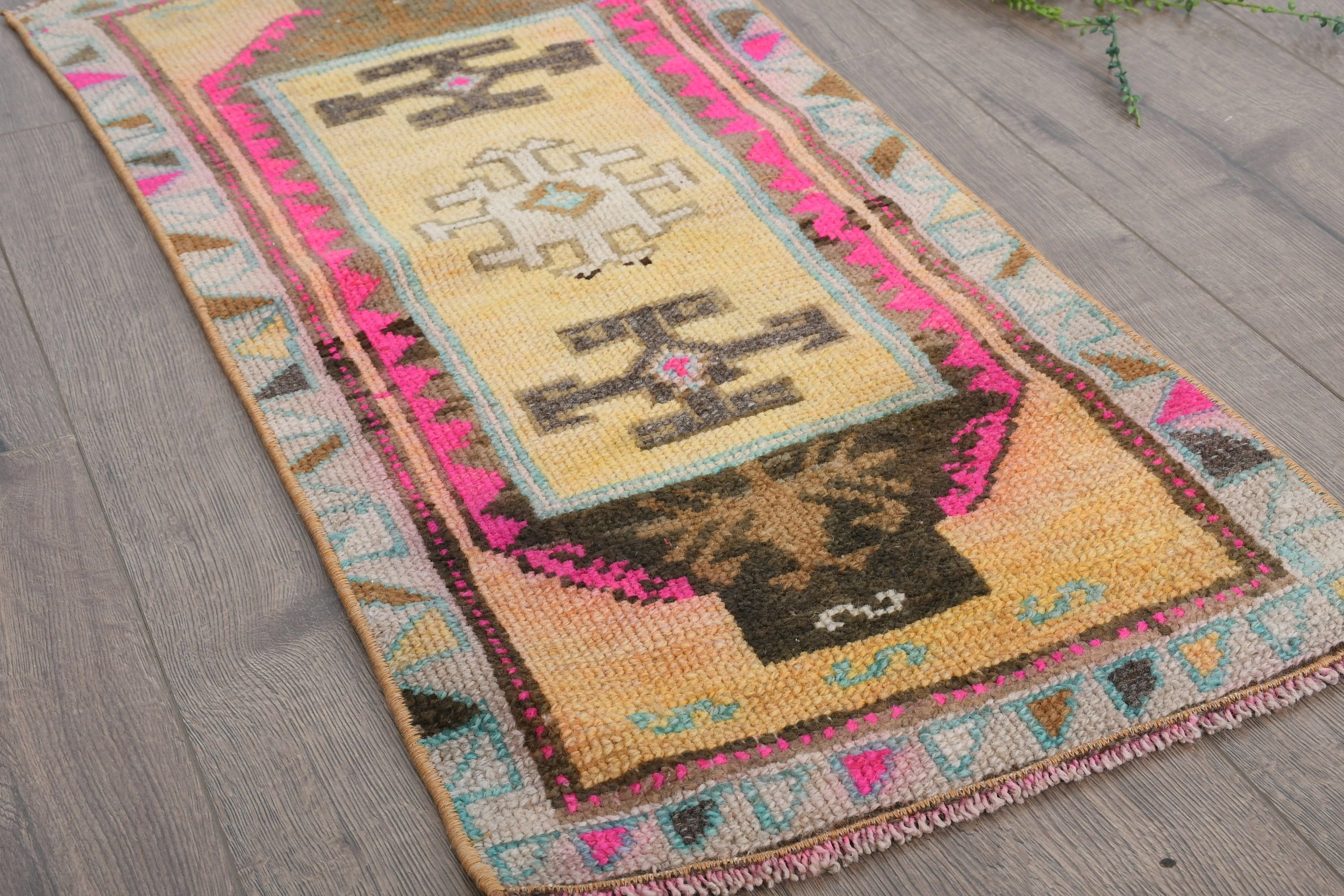 Turkish Rug, 1.4x3.1 ft Small Rug, Bedroom Rugs, Door Mat Rugs, Vintage Rug, Entry Rugs, Rugs for Bathroom, Antique Rug, Yellow Wool Rugs