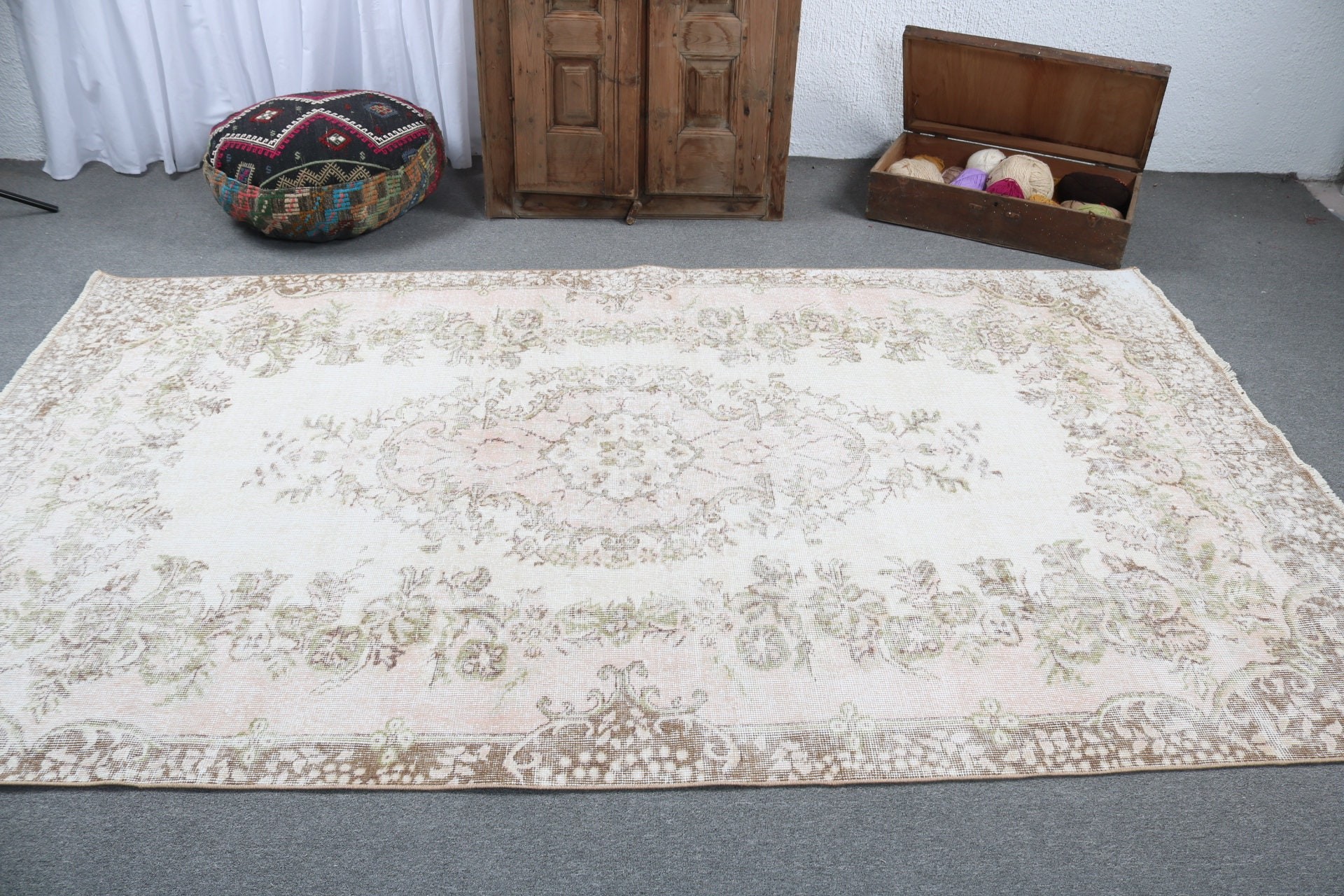 Büyük Oushak Halı, Lüks Halılar, Bej Nötr Halı, Türk Halıları, Yemek Odası Halıları, Oryantal Halı, Vintage Halılar, 5,5x9,3 ft Büyük Halılar