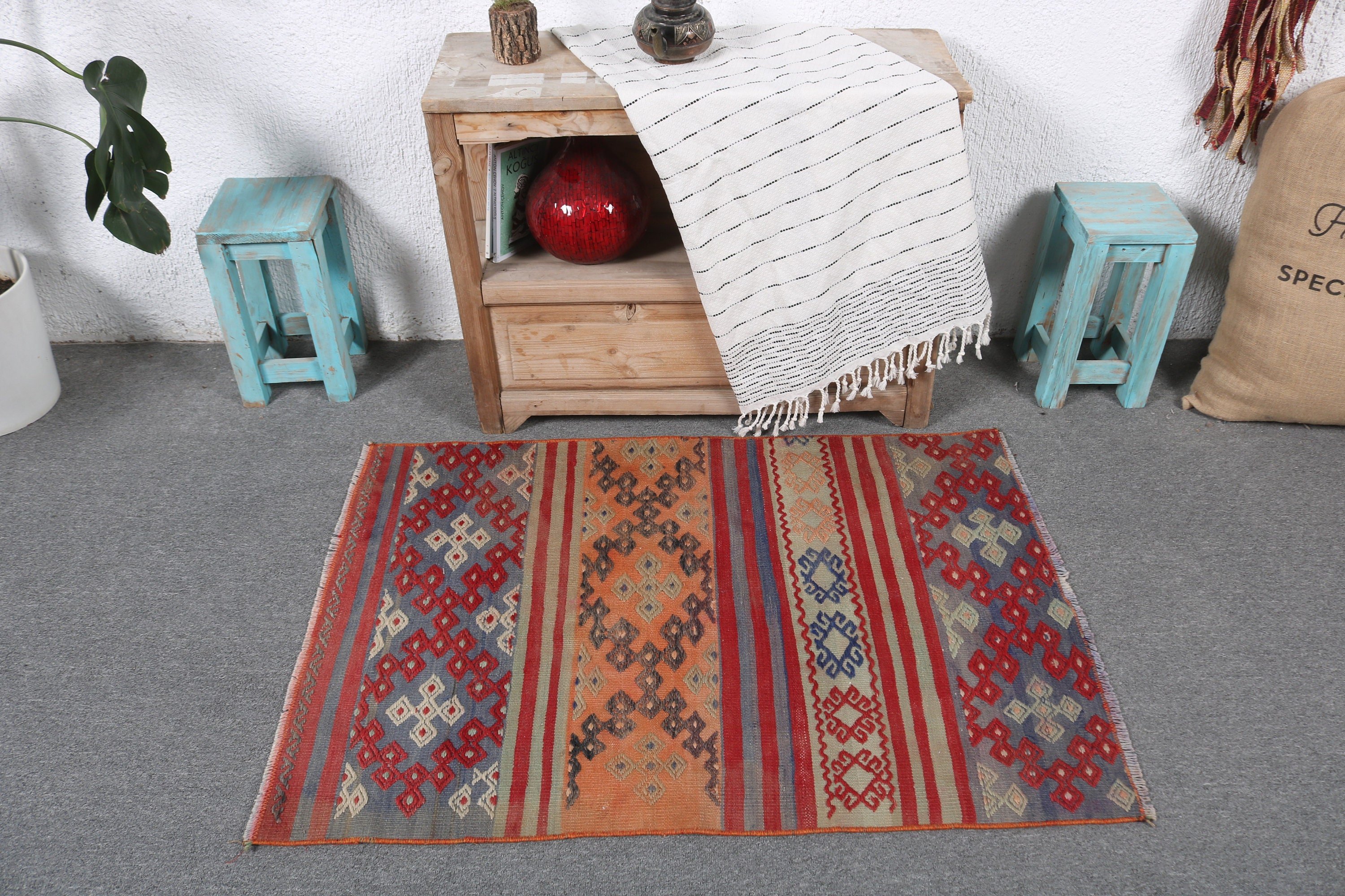 Turkish Rug, Kilim, Bathroom Rugs, Vintage Rugs, Kitchen Rugs, Door Mat Rugs, Neutral Rug, Purple Home Decor Rugs, 2.5x3.6 ft Small Rug