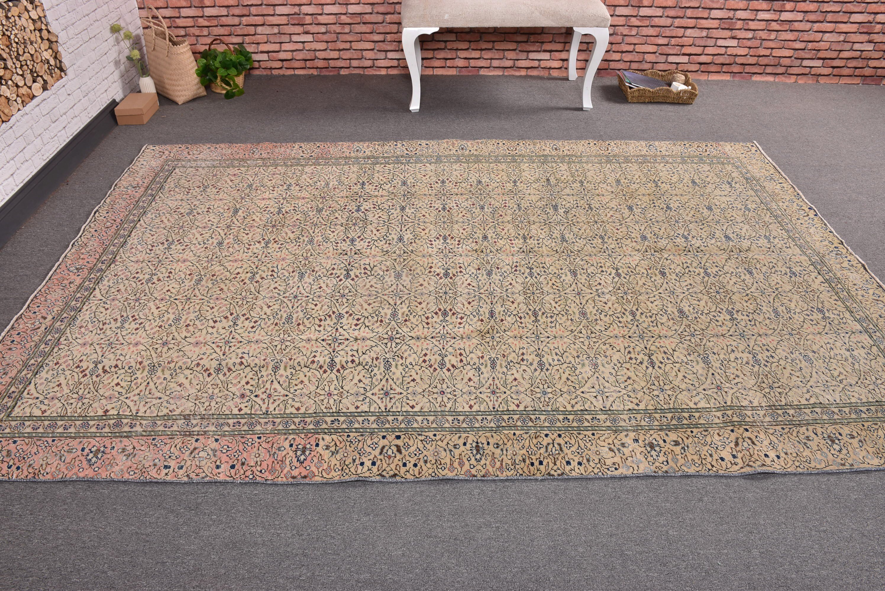 Bedroom Rugs, Geometric Rug, Turkish Rug, Vintage Rugs, Beige  5.8x8.7 ft Large Rugs, Oriental Rug, Large Vintage Rug