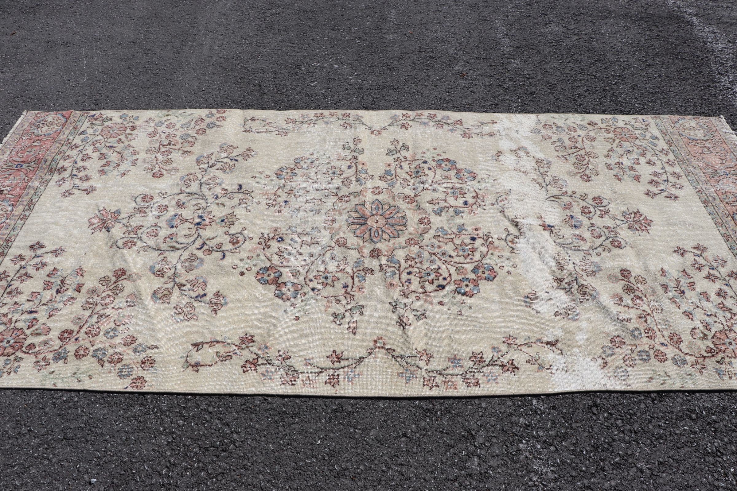 Kitchen Rug, Vintage Decor Rugs, Dining Room Rugs, 4.5x9.9 ft Large Rug, Floor Rug, Salon Rug, Turkish Rug, Beige Oushak Rug, Vintage Rugs