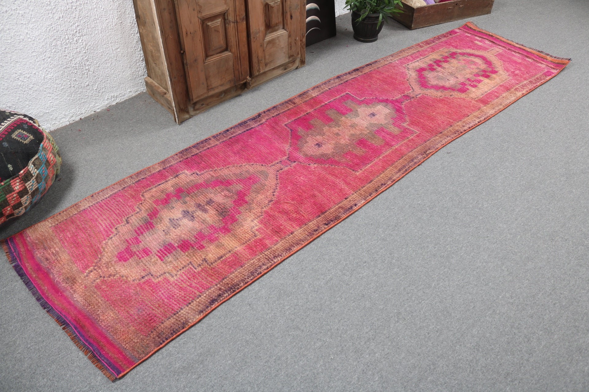 Beni Ourain Runner Rug, Stair Rug, Vintage Rug, Pink Neutral Rugs, 2.6x9.9 ft Runner Rugs, Oriental Rugs, Turkish Rug, Flatweave Rug