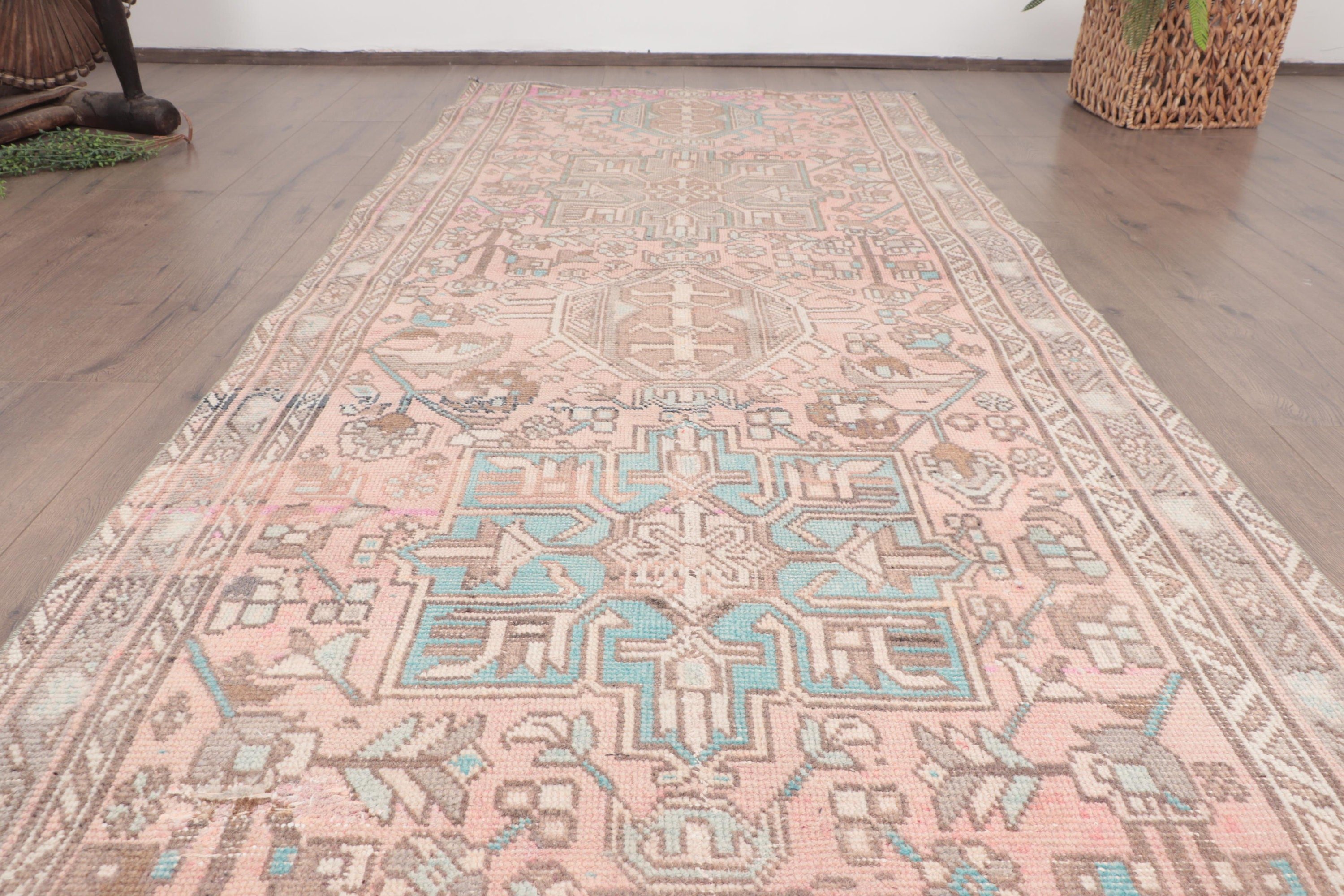 Pink Home Decor Rugs, Statement Rugs, Rugs for Corridor, Turkish Rug, Geometric Rug, Kitchen Rugs, 3.2x8.2 ft Runner Rug, Vintage Rug