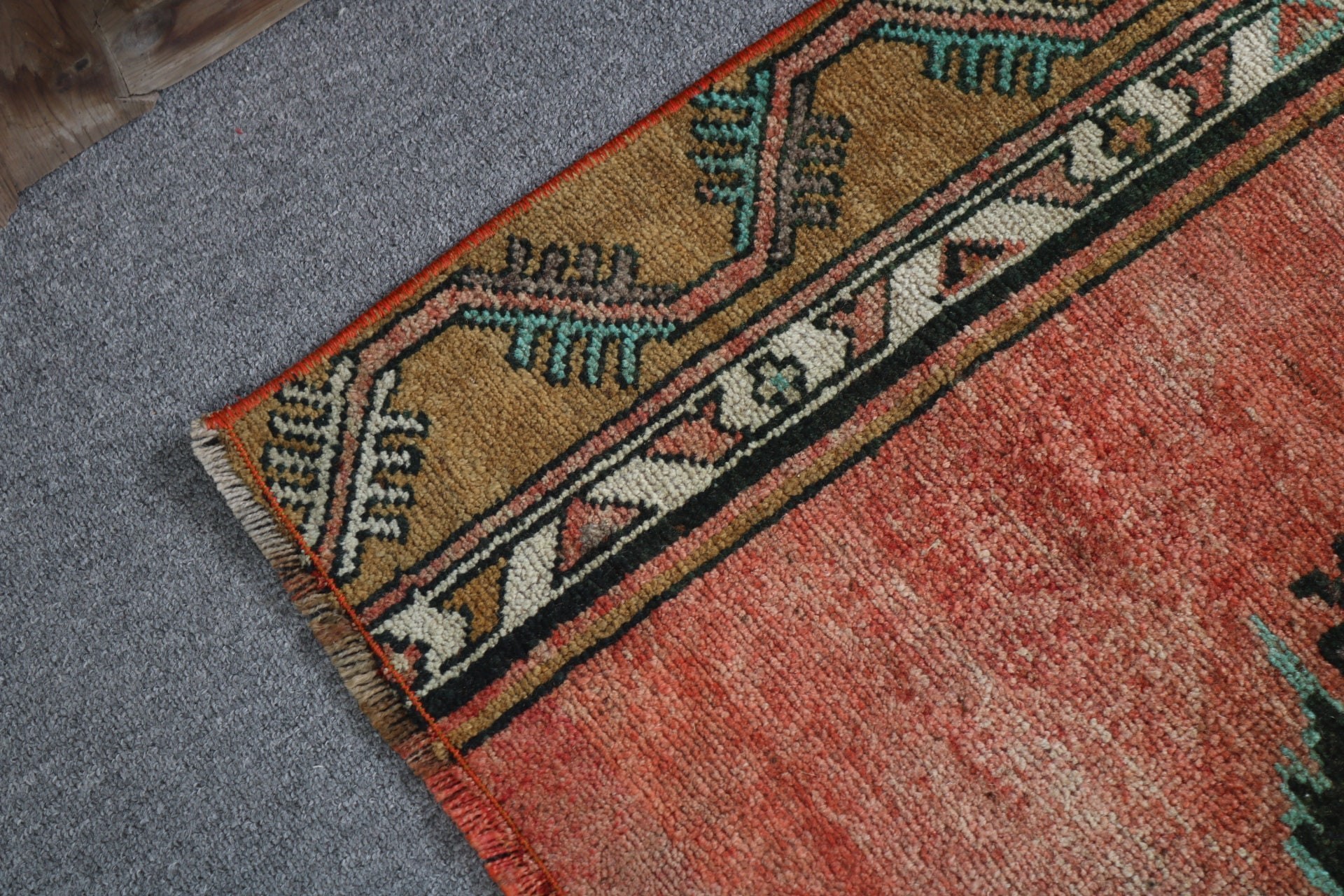 2x3,4 ft Küçük Halı, Paspas Halısı, Türk Halısı, El Dokuma Halıları, Boho Halısı, Vintage Halı, Turuncu Anadolu Halıları, Küçük Vintage Halısı, Oushak Halıları