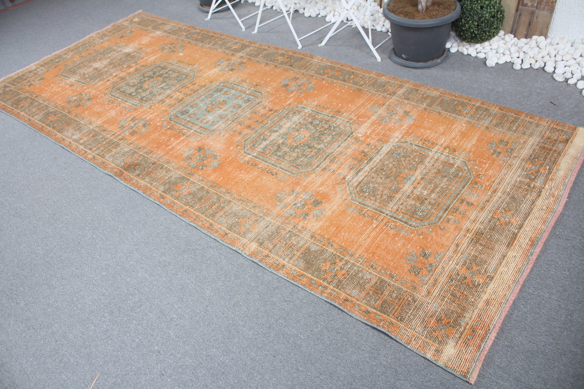 Ev Dekor Halısı, Kabile Halısı, Türk Halısı, 4.7x10.9 ft Büyük Halı, Yatak Odası Halısı, Vintage Halı, Anadolu Halısı, Yemek Odası Halısı, Turuncu Havalı Halılar