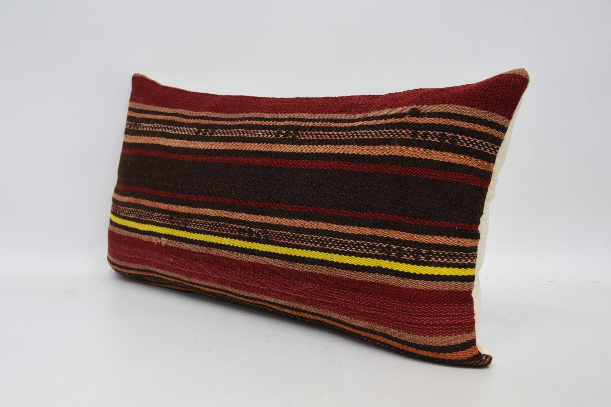 Meditation Cushion, Vintage Pillow, Kilim Pillow Cover, Handwoven Cushion, 12"x24" Brown Pillow Cover, Turkish Kilim Pillow