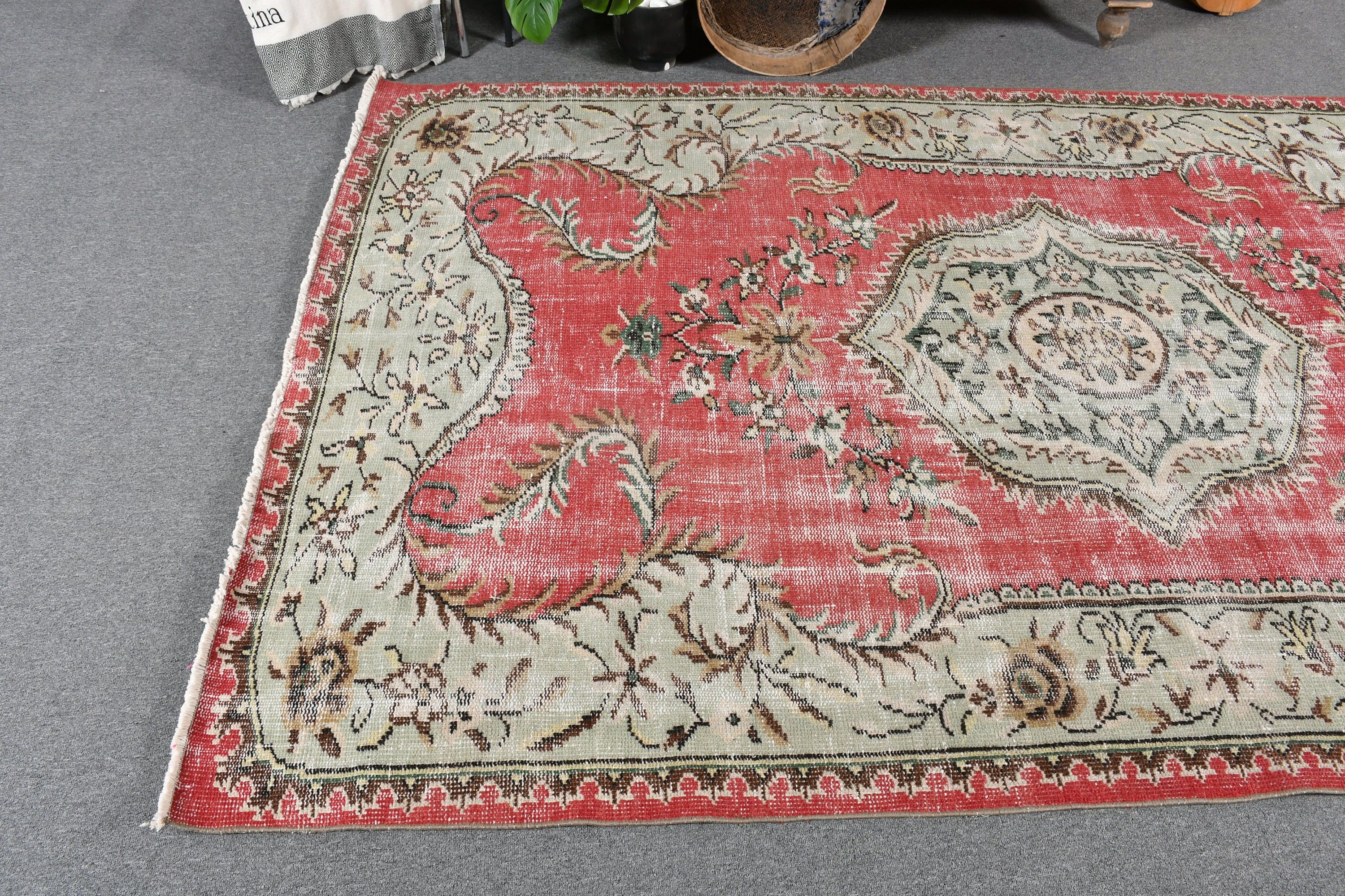 El Yapımı Halı, Yemek Odası Halıları, Türk Halısı, Salon Halısı, Kırmızı Oushak Halısı, 5.3x8.8 ft Büyük Halı, Oryantal Halı, Ev Dekorasyonu Halıları, Vintage Halı