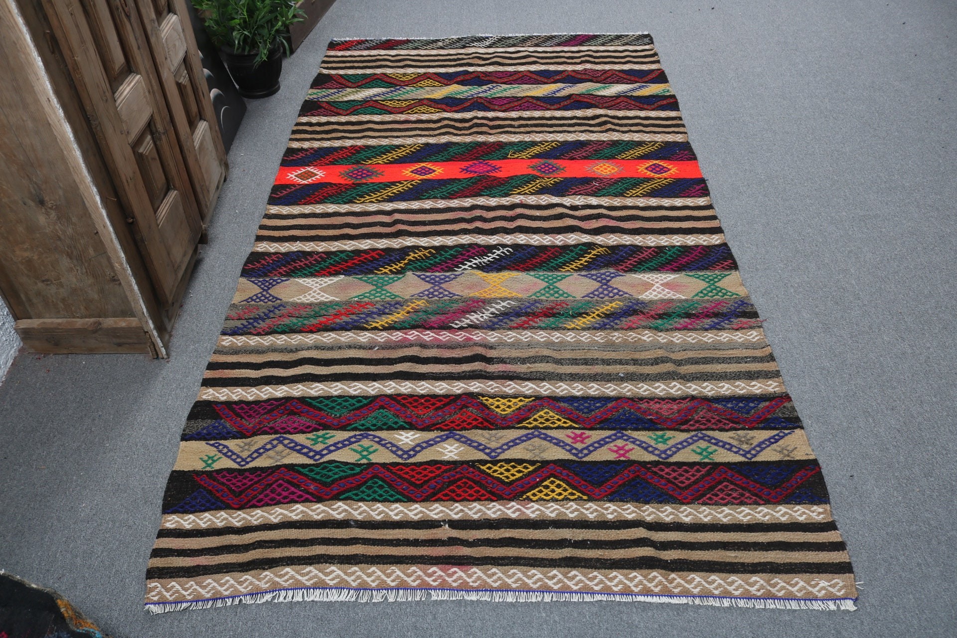 Luxury Rug, Bedroom Rugs, Brown Kitchen Rugs, Kilim, Turkish Rug, Vintage Area Rug, Antique Rug, Boho Rug, 4.4x8.1 ft Area Rug, Vintage Rug