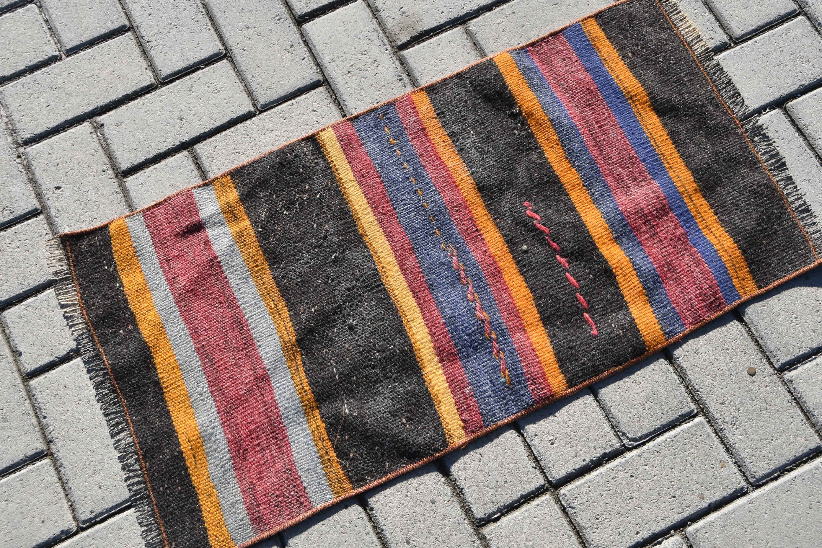 1.5x2.8 ft Small Rugs, Entry Rug, Black Bedroom Rug, Vintage Rug, Oriental Rug, Kitchen Rugs, Kilim, Retro Rug, Turkish Rug