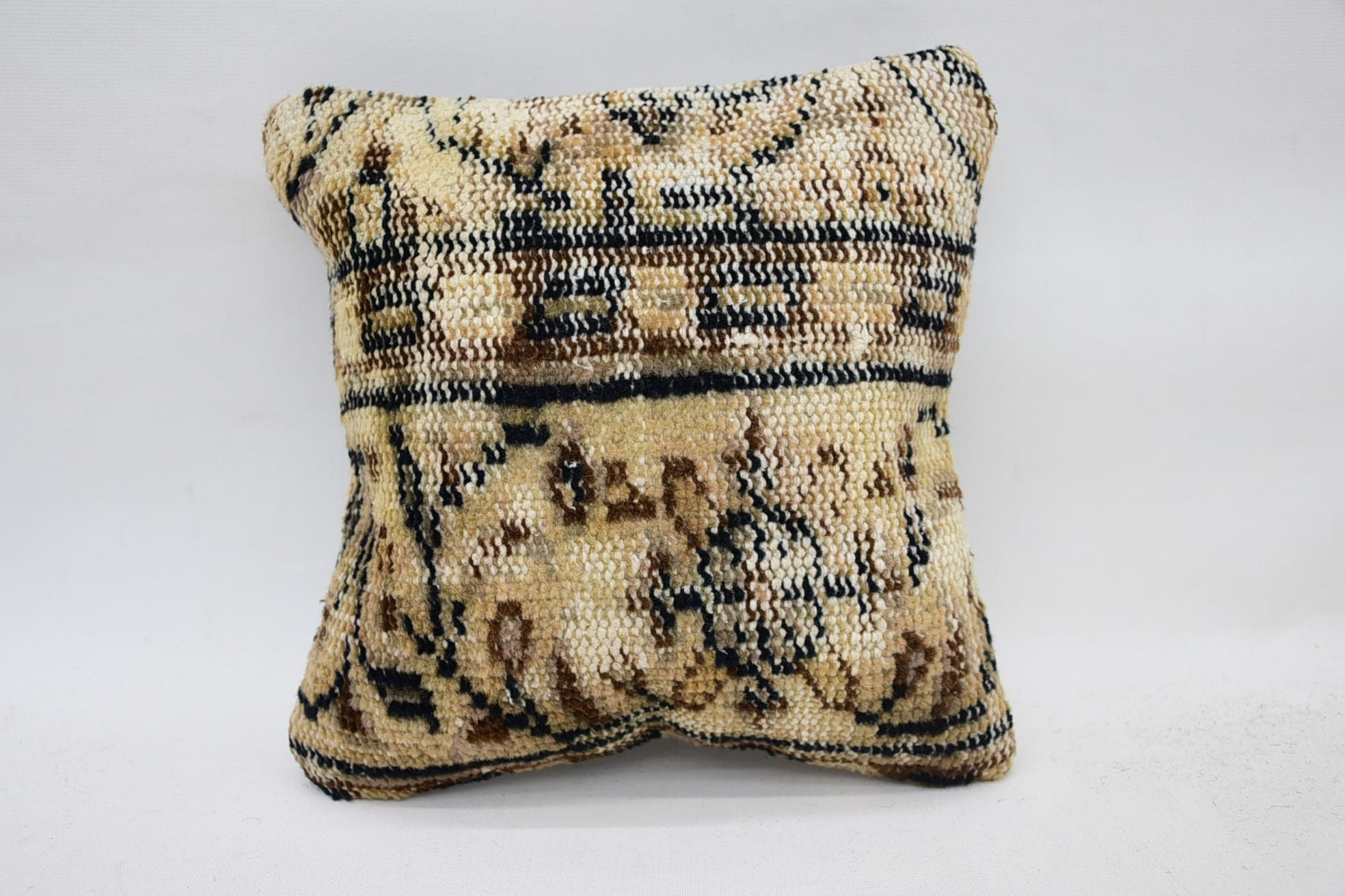 12"x12" Beige Cushion Cover, Turkish Pillow, Vintage Kilim Pillow, Bolster Throw Pillow Cover, Vintage Kilim Throw Pillow