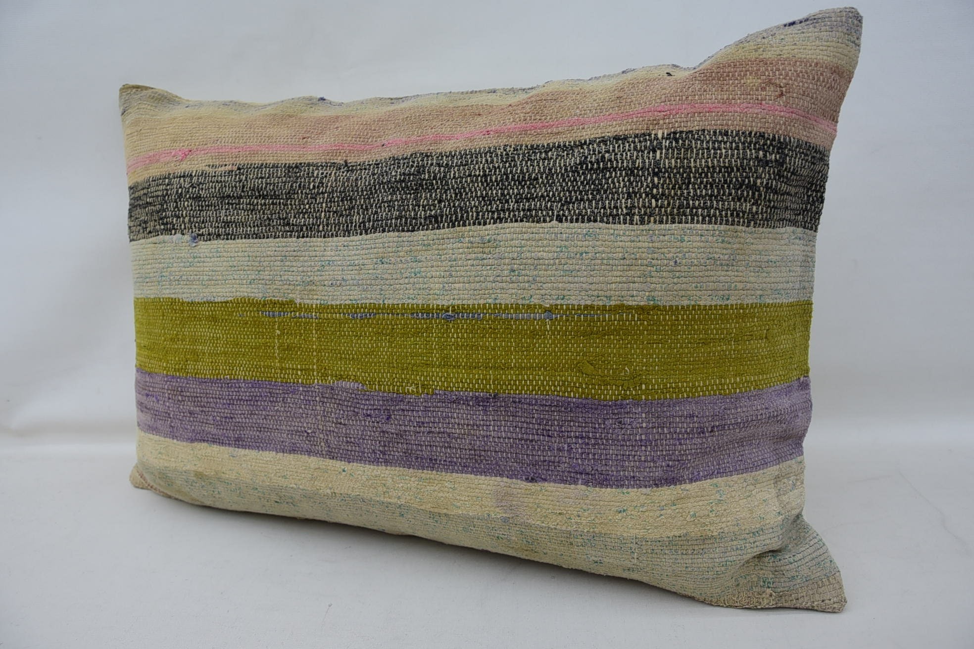 Gift Pillow, Ethnical Kilim Rug Pillow, 16"x24" Green Cushion Case, Throw Kilim Pillow, Outdoor Throw Cushion, Turkish Rugs Pillow Case