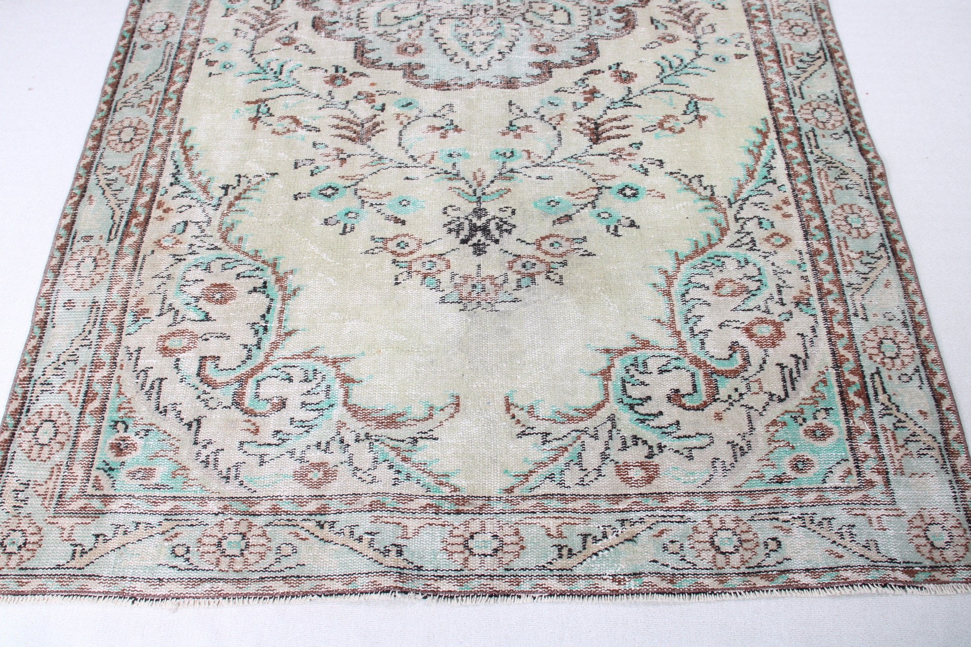 Düz Dokuma Halı, Türk Halısı, Egzotik Halılar, 5,4x9,1 ft Büyük Halı, Büyük Oushak Halısı, Vintage Halılar, Modern Halı, Salon Halısı, Yeşil Nötr Halı