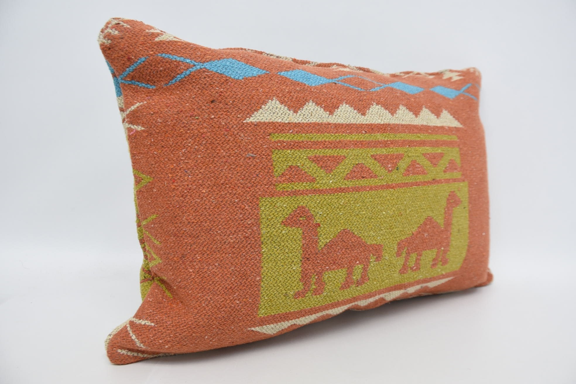 Pillow for Couch, Vintage Kilim Pillow, Nautical Throw Cushion Cover, 16"x24" Orange Pillow, Interior Designer Pillow