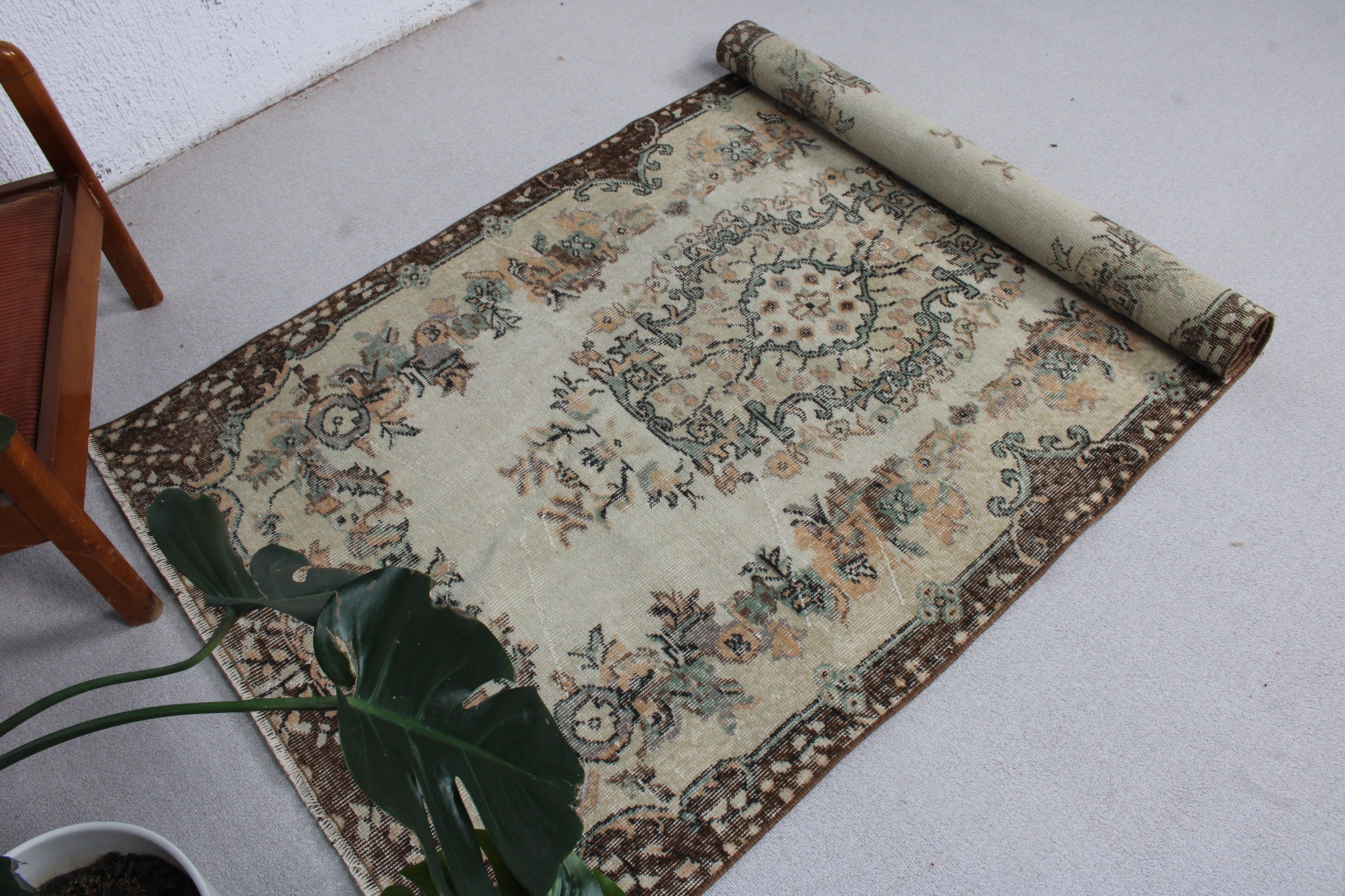 Boho Vurgulu Halılar, Türk Halıları, Vintage Halılar, Çocuk Halısı, 3,5x6,5 ft Vurgulu Halı, Mutfak Halıları, Bej Anadolu Halısı, Fas Halısı