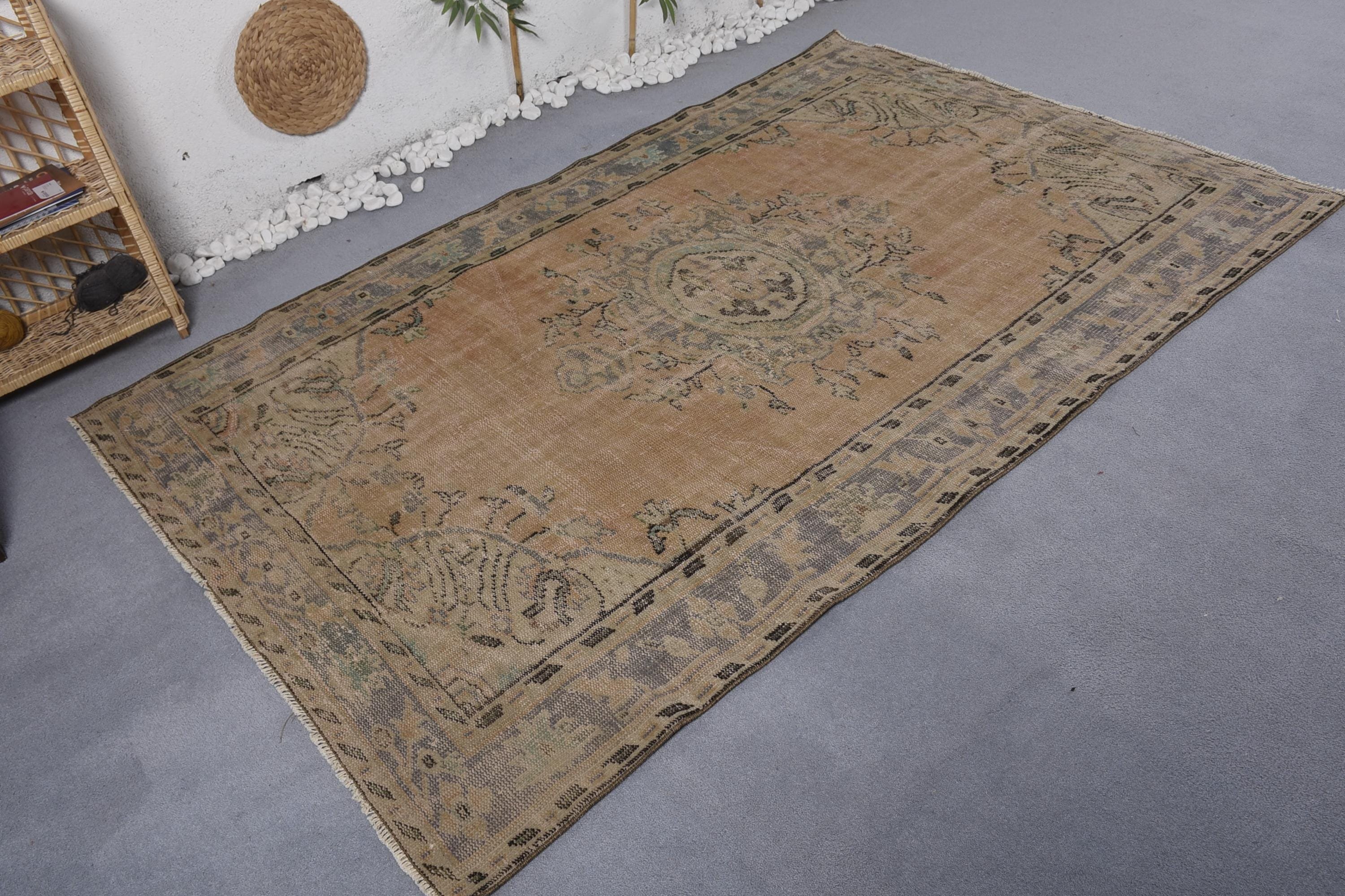 Salon Halıları, Vintage Halı, 5.2x8 ft Büyük Halılar, Büyük Oushak Halıları, Türk Halısı, Oushak Halıları, Turuncu Nötr Halı, Etnik Halı