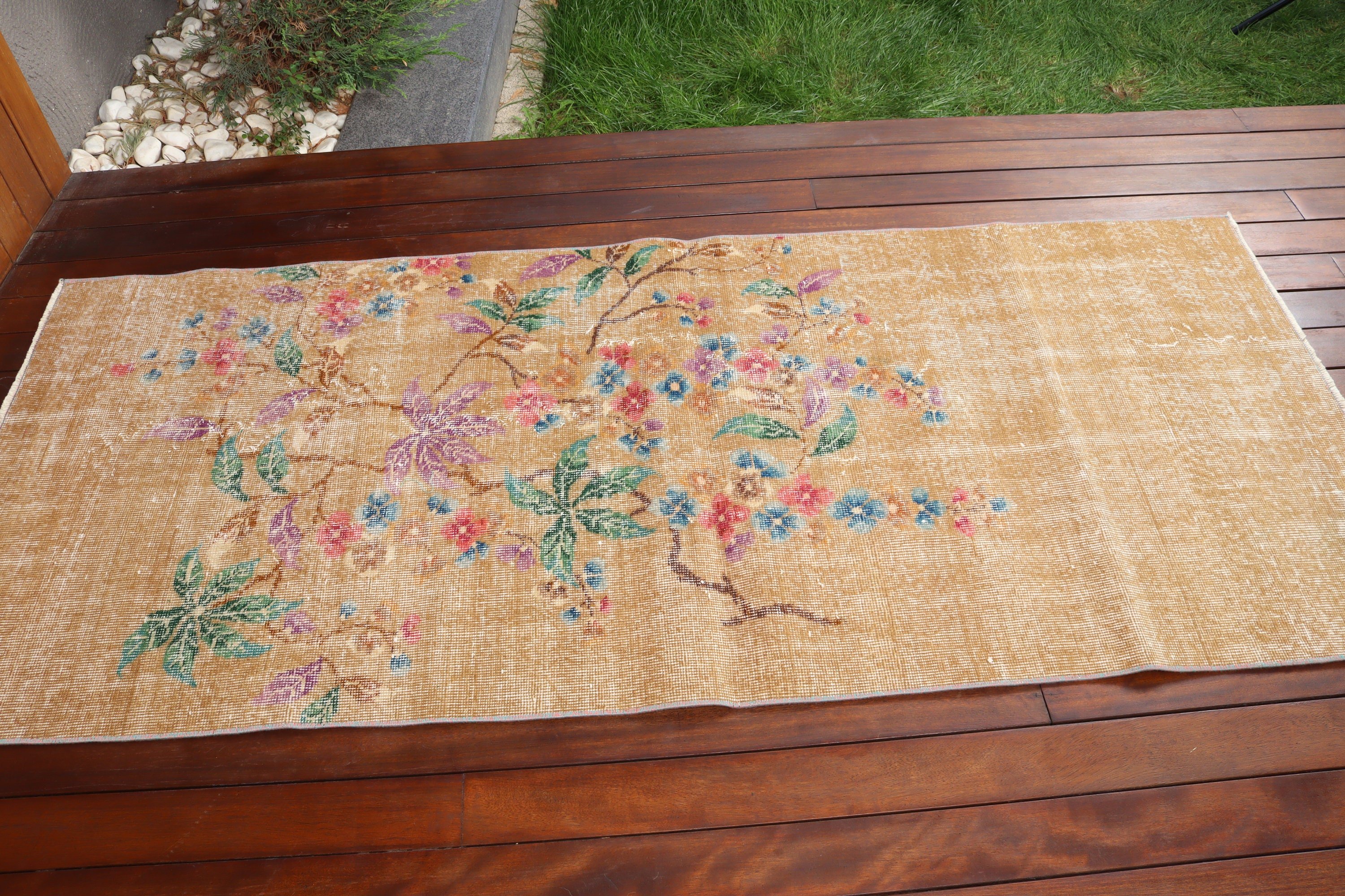 Çocuk Odası Halıları, Türk Halısı, 3x6,9 ft Aksan Halıları, Vintage Halılar, Yatak Odası Halısı, Sarı Oryantal Halılar, Vintage Vurgulu Halılar, Boho Halısı, Oushak Halısı