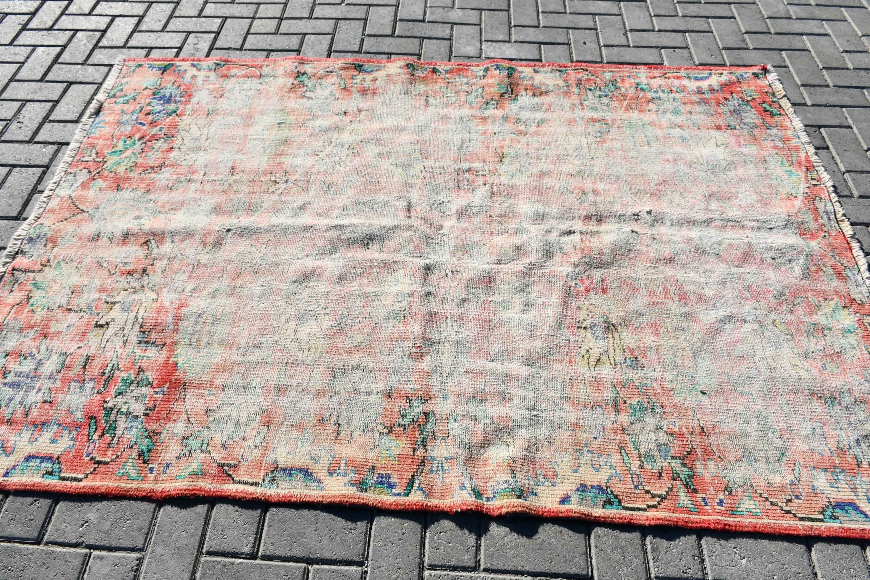 Red Antique Rugs, Bedroom Rug, Rugs for Floor, Vintage Rug, Kitchen Rug, Boho Rug, Oriental Rugs, 4.9x6.9 ft Area Rugs, Turkish Rug