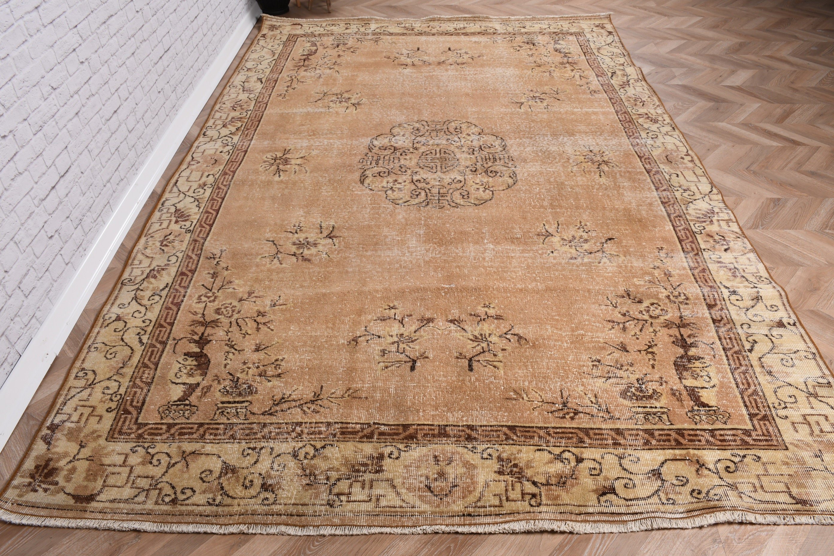 5.8x9.4 ft Büyük Halı, Yeşil Boho Halı, Büyük Oushak Halı, Türk Halıları, Antika Halı, Sanatsal Halı, Havalı Halılar, Büyük Boho Halıları, Vintage Halı