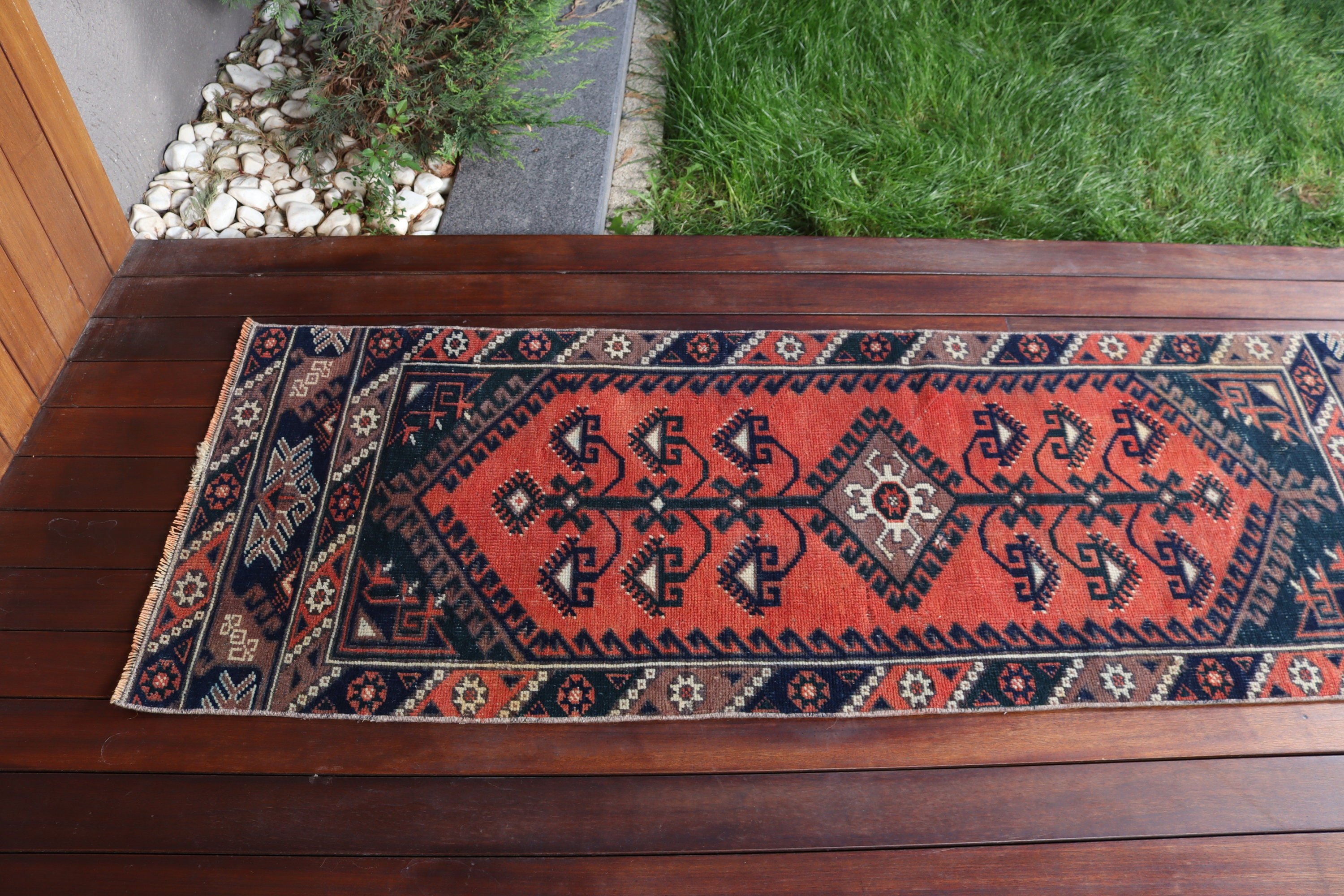 2.1x6.1 ft Runner Halıları, Vintage Halılar, Boho Halısı, Koridor Halısı, Sanatsal Halı, Koridor Halıları, Türk Halısı, Anadolu Halısı, Kırmızı Düz ​​Dokuma Halı