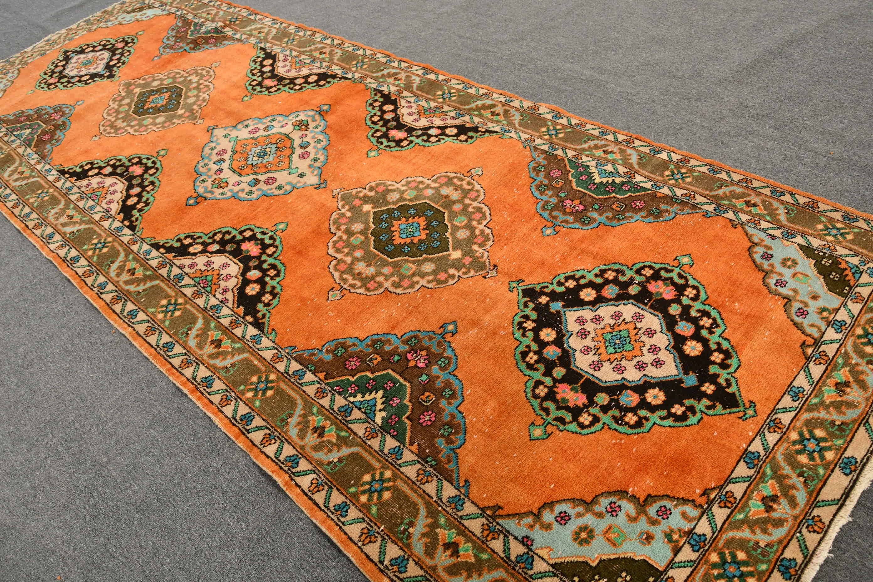 Stair Rug, Orange Moroccan Rugs, Rugs for Corridor, Turkish Rug, Pale Rug, Oushak Rug, 4.9x13 ft Runner Rugs, Vintage Rug, Wool Rug