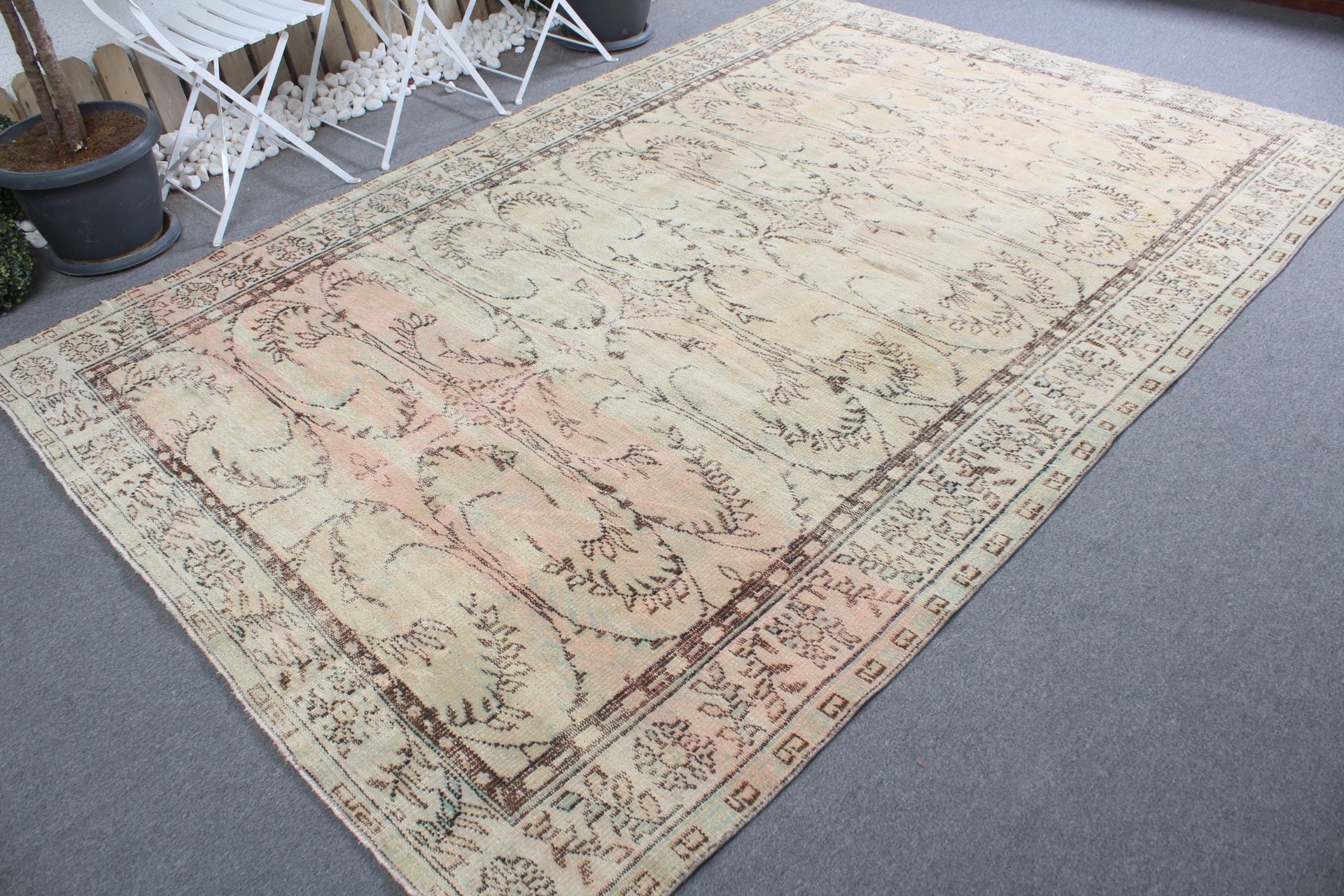 Bej Antika Halılar, Oturma Odası Halıları, Salon Halısı, Yatak Odası Halıları, Oryantal Halı, Türkiye Halıları, Vintage Halı, Türk Halısı, 6.5x10 ft Büyük Halı