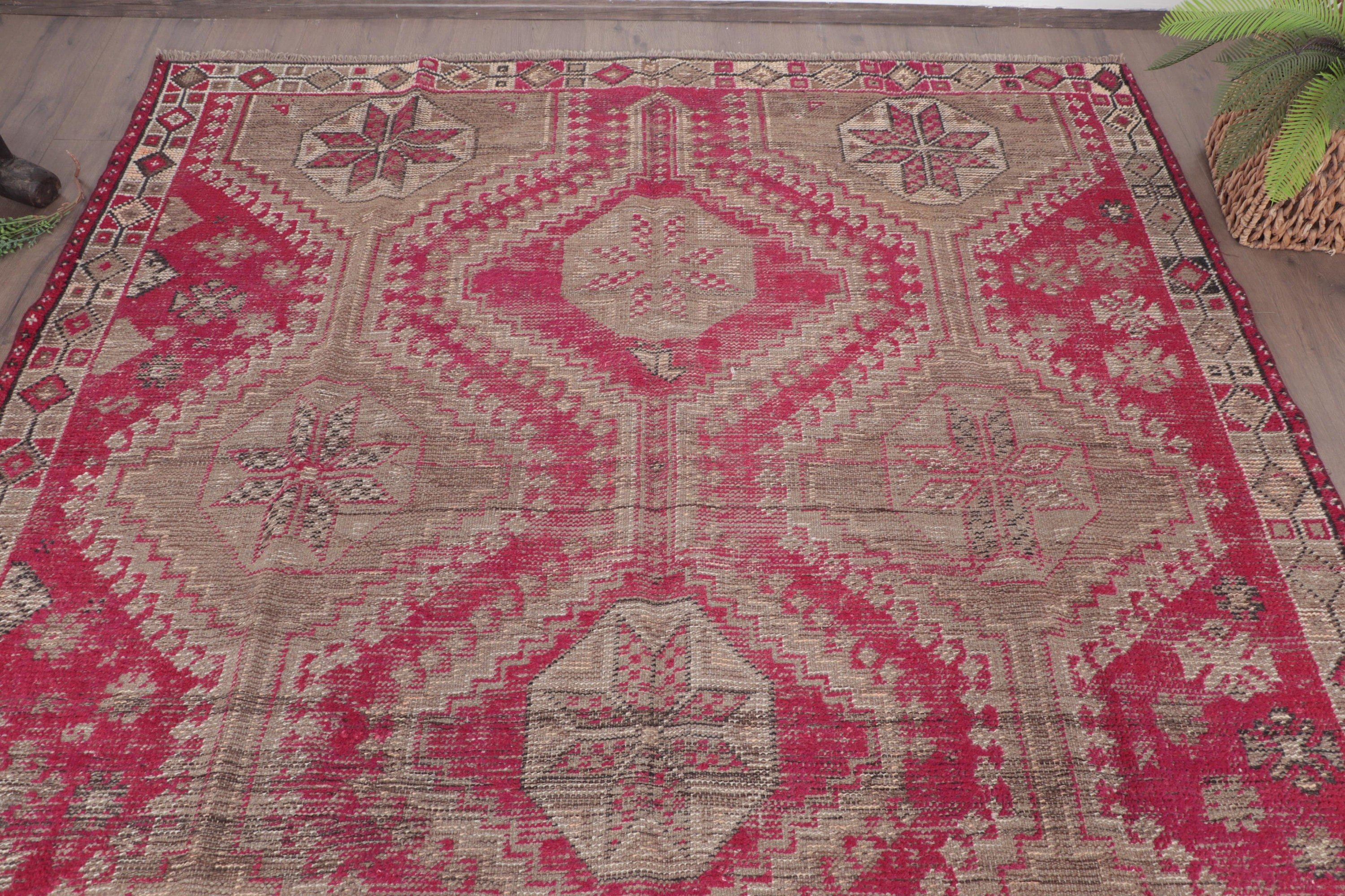 Modern Halı, Kahverengi El Dokuma Halı, Büyük Oushak Halı, Vintage Halı, Türk Halısı, Boho Halıları, 6.1x9.2 ft Büyük Halılar, Yün Halısı, Büyük Boho Halıları