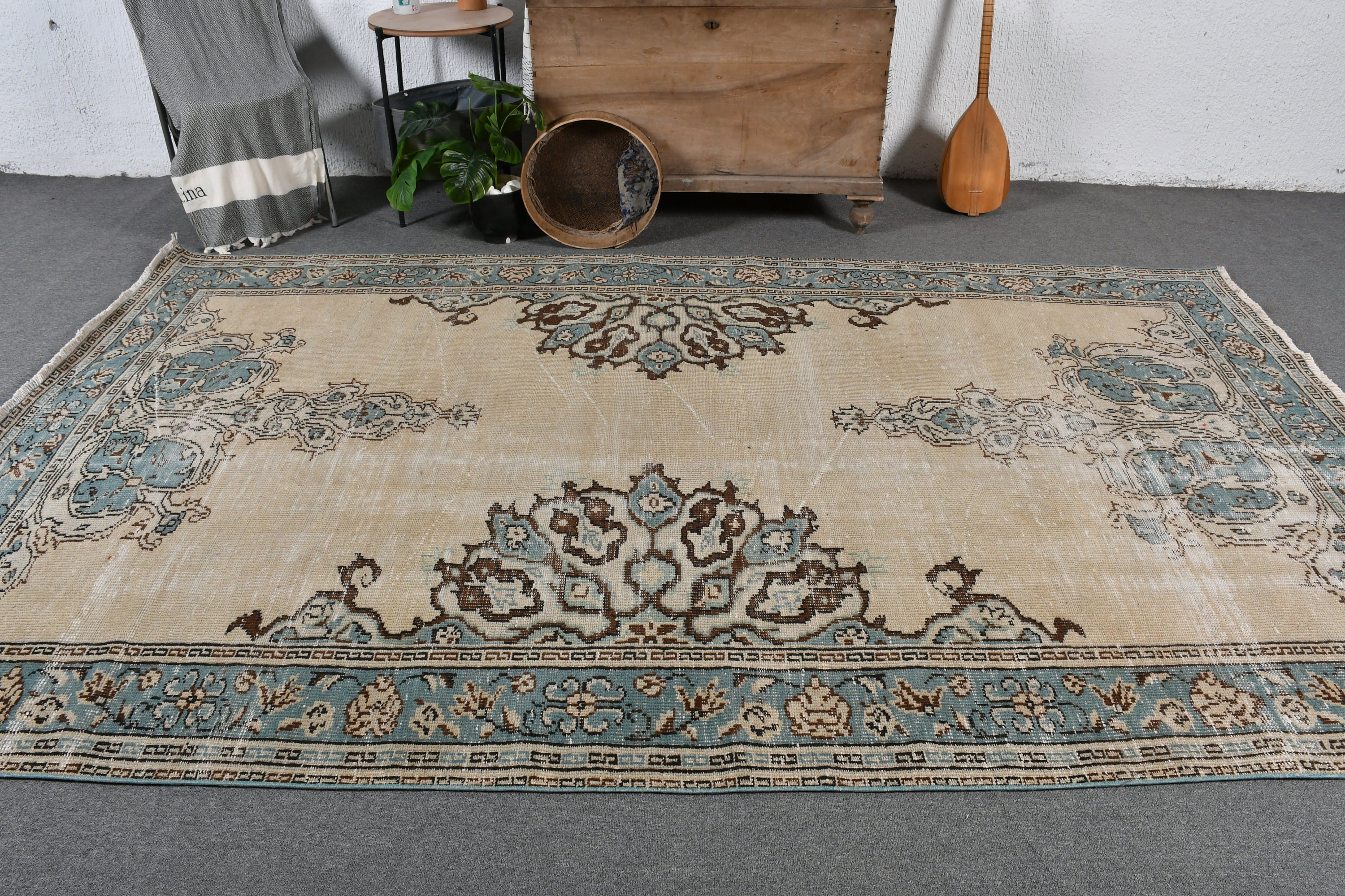 Turkish Rug, Home Decor Rug, Dining Room Rug, 6.1x10.2 ft Large Rugs, Oriental Rugs, Rugs for Salon, Vintage Rugs, Beige Bedroom Rug