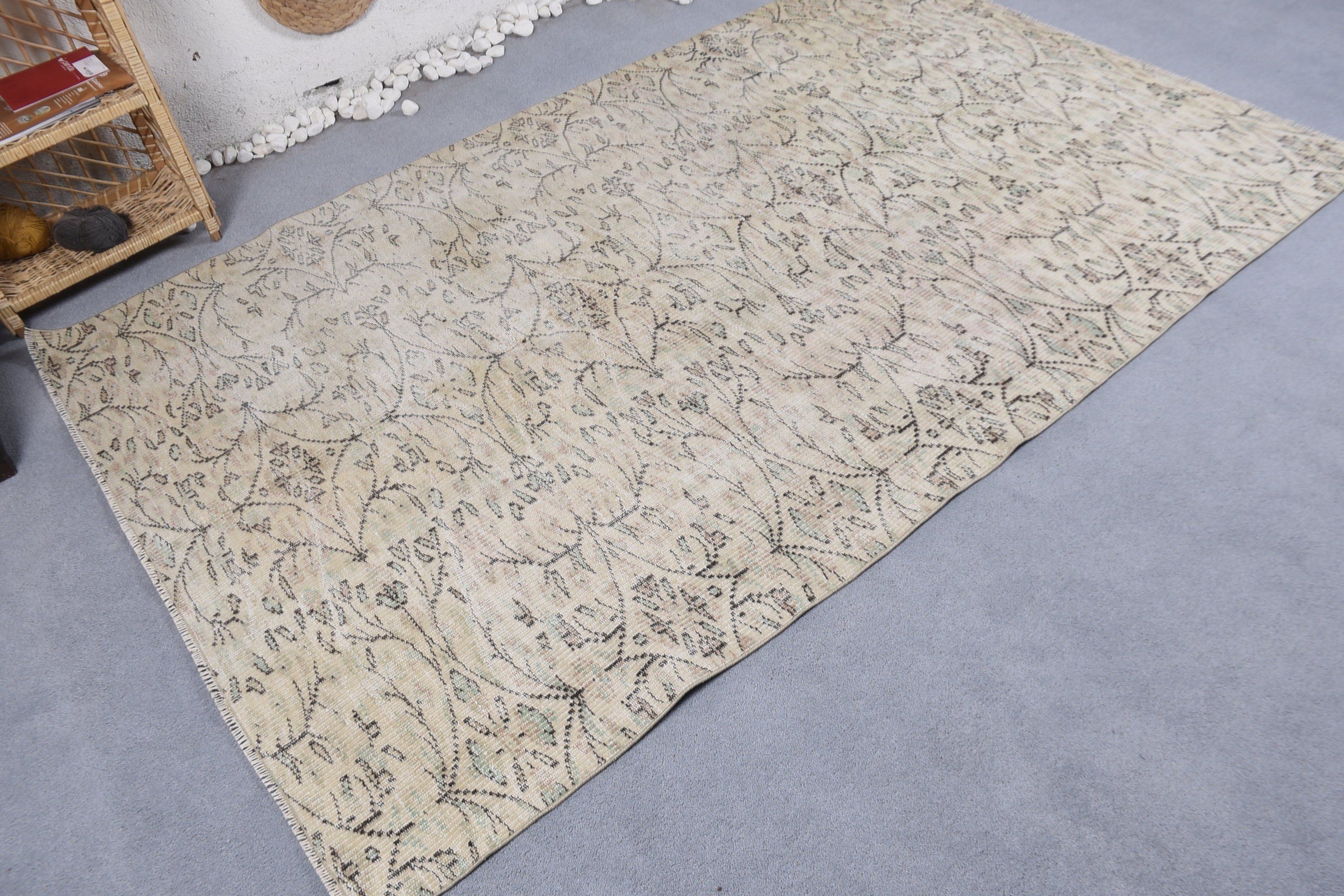 Organic Rug, Floor Rugs, Living Room Rug, Vintage Rug, Oushak Rug, Dining Room Rugs, Turkish Rug, Beige Antique Rug, 5.2x8.4 ft Large Rugs