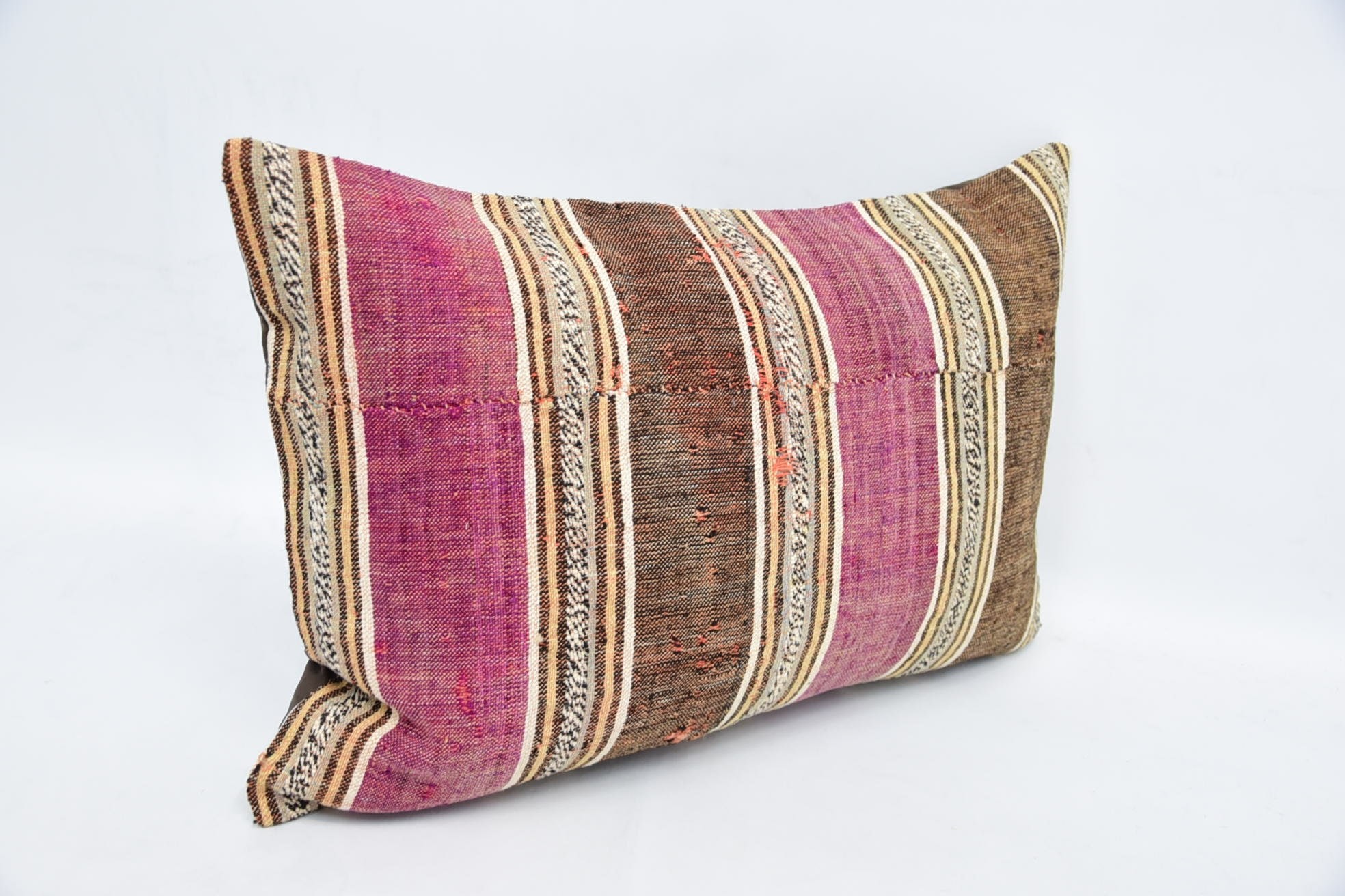 16"x24" Brown Pillow Sham, Vintage Kilim Pillow, Retro Throw Cushion Cover, Gift Pillow, Handmade Pillow Case, Interior Designer Pillow