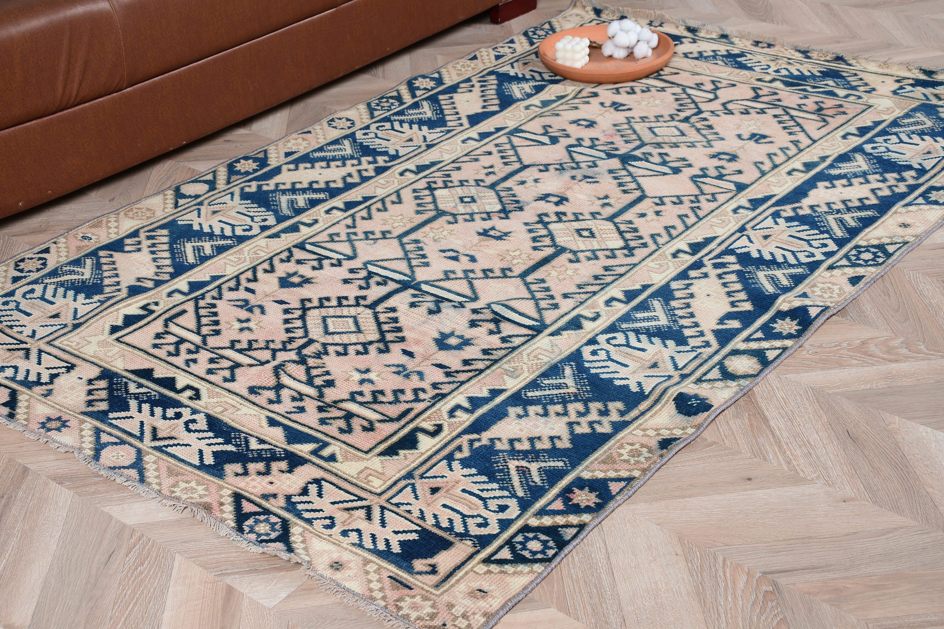 Indoor Rug, Blue Anatolian Rugs, 4x6.2 ft Area Rugs, Turkish Rug, Bedroom Rug, Anatolian Rugs, Rugs for Area, Cool Rug, Vintage Rug