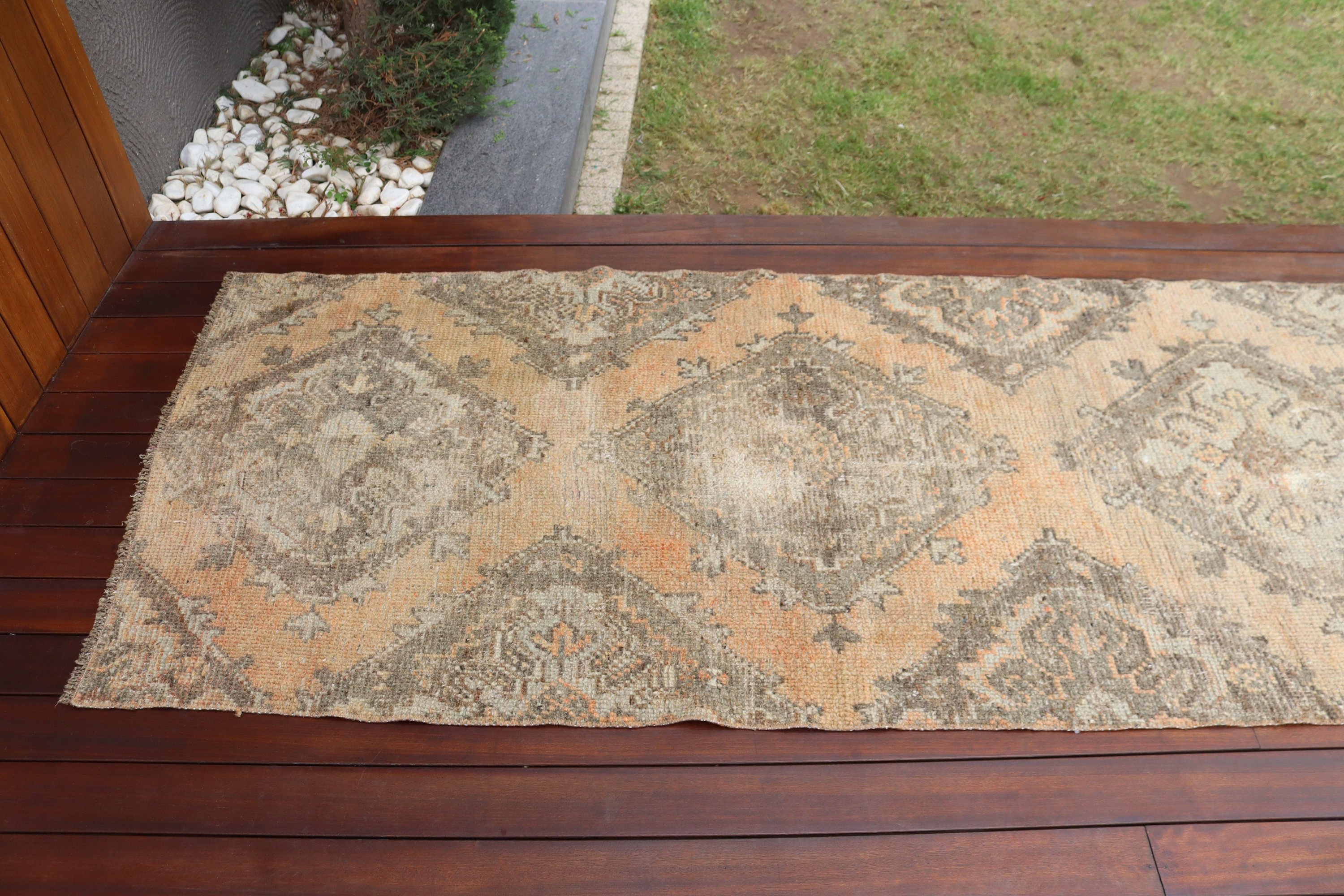 Beni Ourain Runner Halıları, Türk Halıları, Vintage Halılar, Boho Halısı, Vintage Runner Halısı, Turuncu El Dokuma Halısı, 3x8.8 ft Runner Halıları