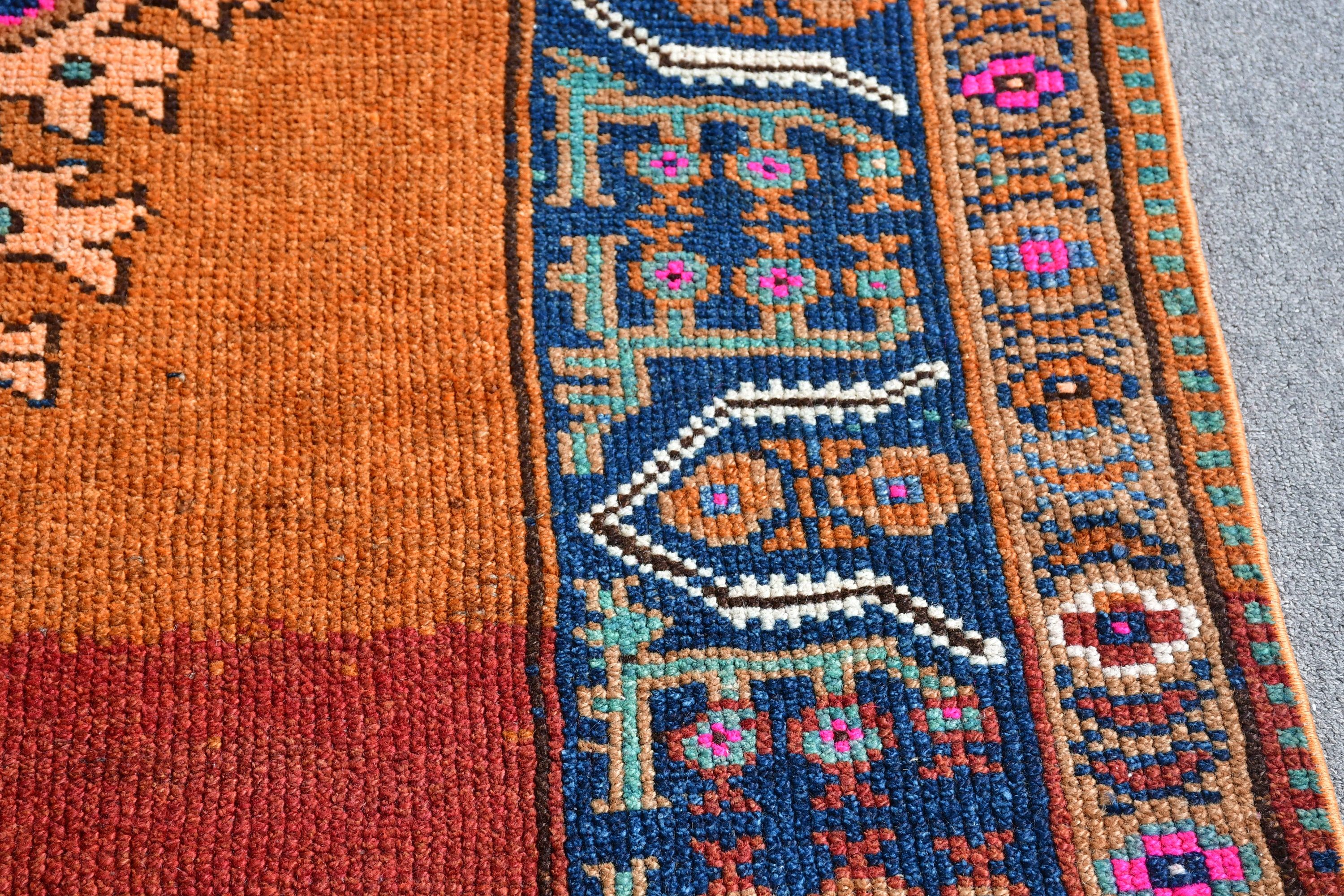 Turuncu Oryantal Halılar, Mutfak Halıları, Vintage Halı, Türk Halısı, Yatak Odası Halısı, 2.1x11.8 ft Runner Halısı, Yer Halısı, Koridor Halıları, Merdiven Halısı