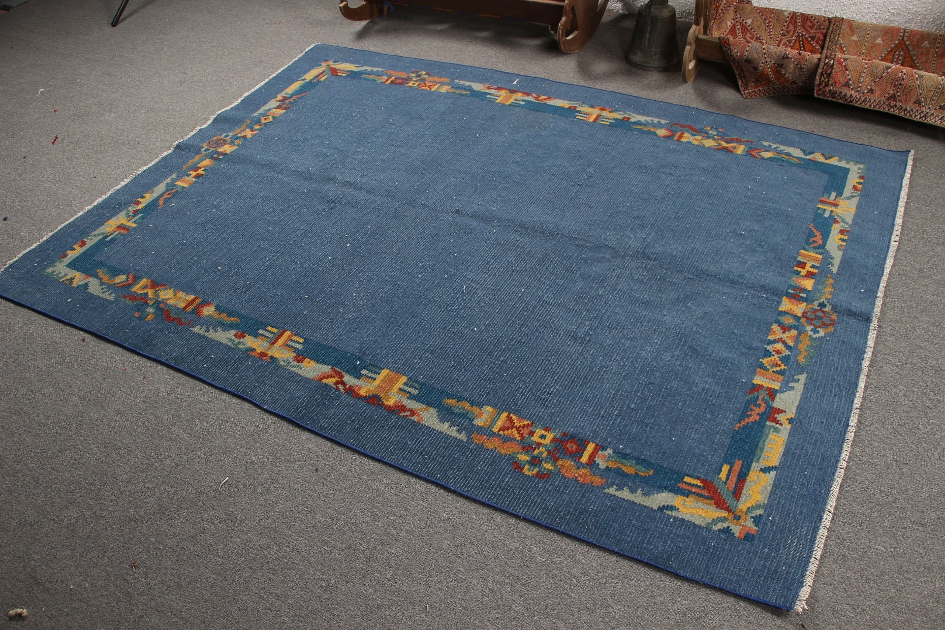 Living Room Rug, Home Decor Rug, Vintage Rug, Cool Rug, Bedroom Rug, Turkish Rug, Designer Rugs, Blue  5.2x7.2 ft Area Rugs