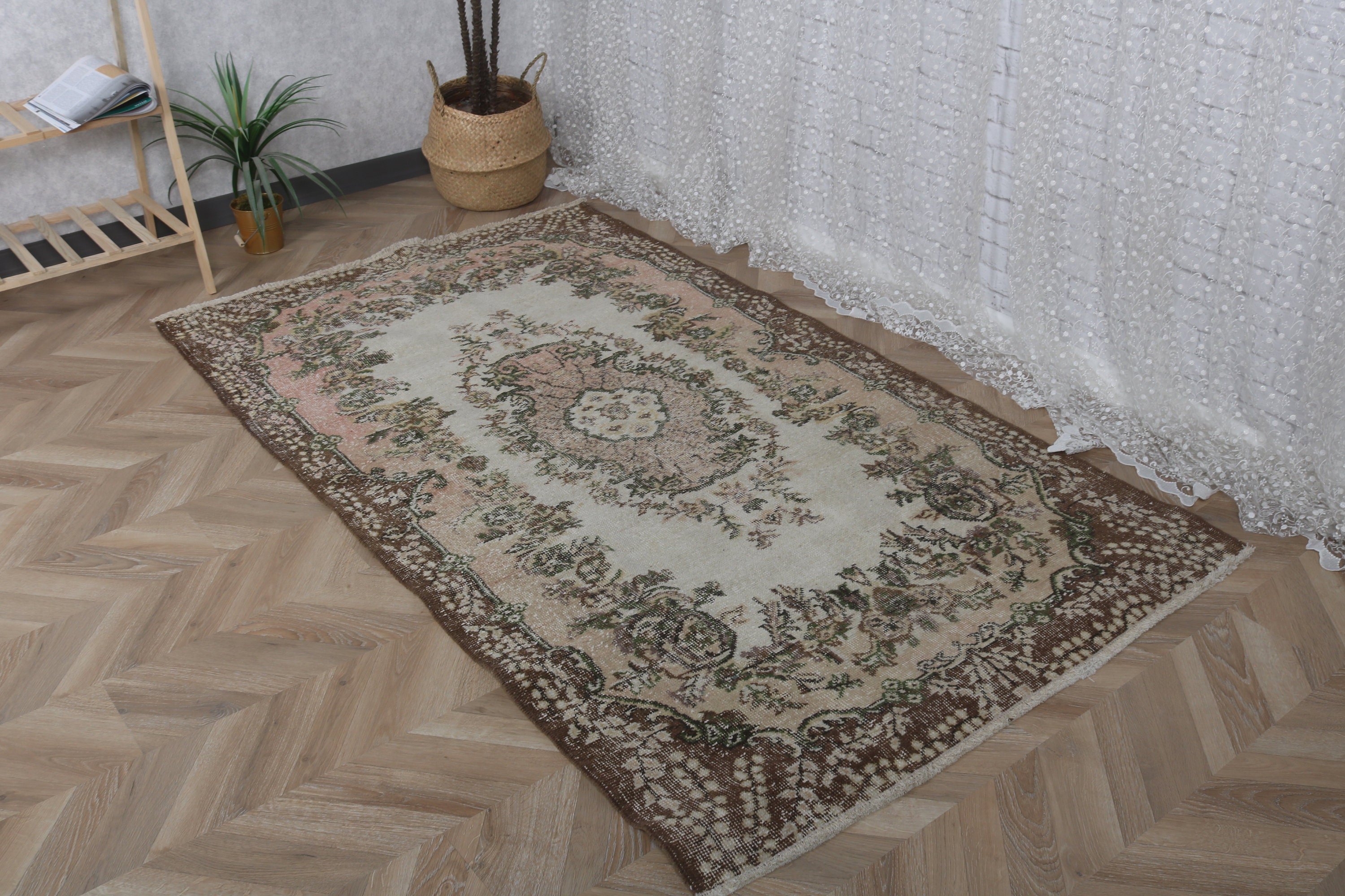 Vintage Rugs, Turkish Rugs, Brown Bedroom Rugs, Oushak Area Rug, Boho Area Rug, Neutral Rug, Floor Rugs, Anatolian Rug, 3.9x6.8 ft Area Rug