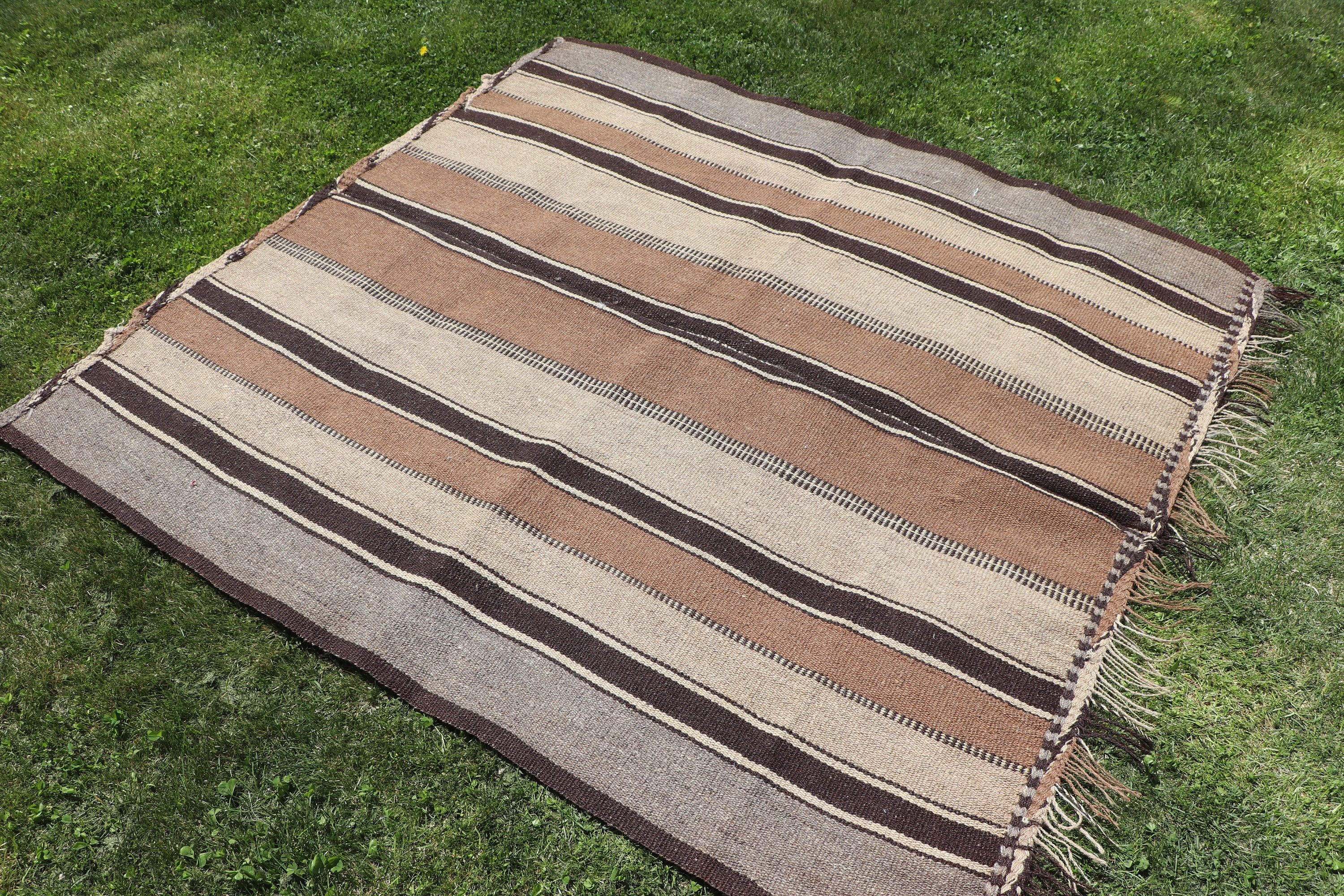 Türk Halıları, Bej Oryantal Halılar, Mutfak Halısı, İç Mekan Halısı, Vintage Halı, 5.2x5.5 ft Alan Halısı, Ev Dekorasyonu Halıları, Kilim, Yemek Odası Halısı