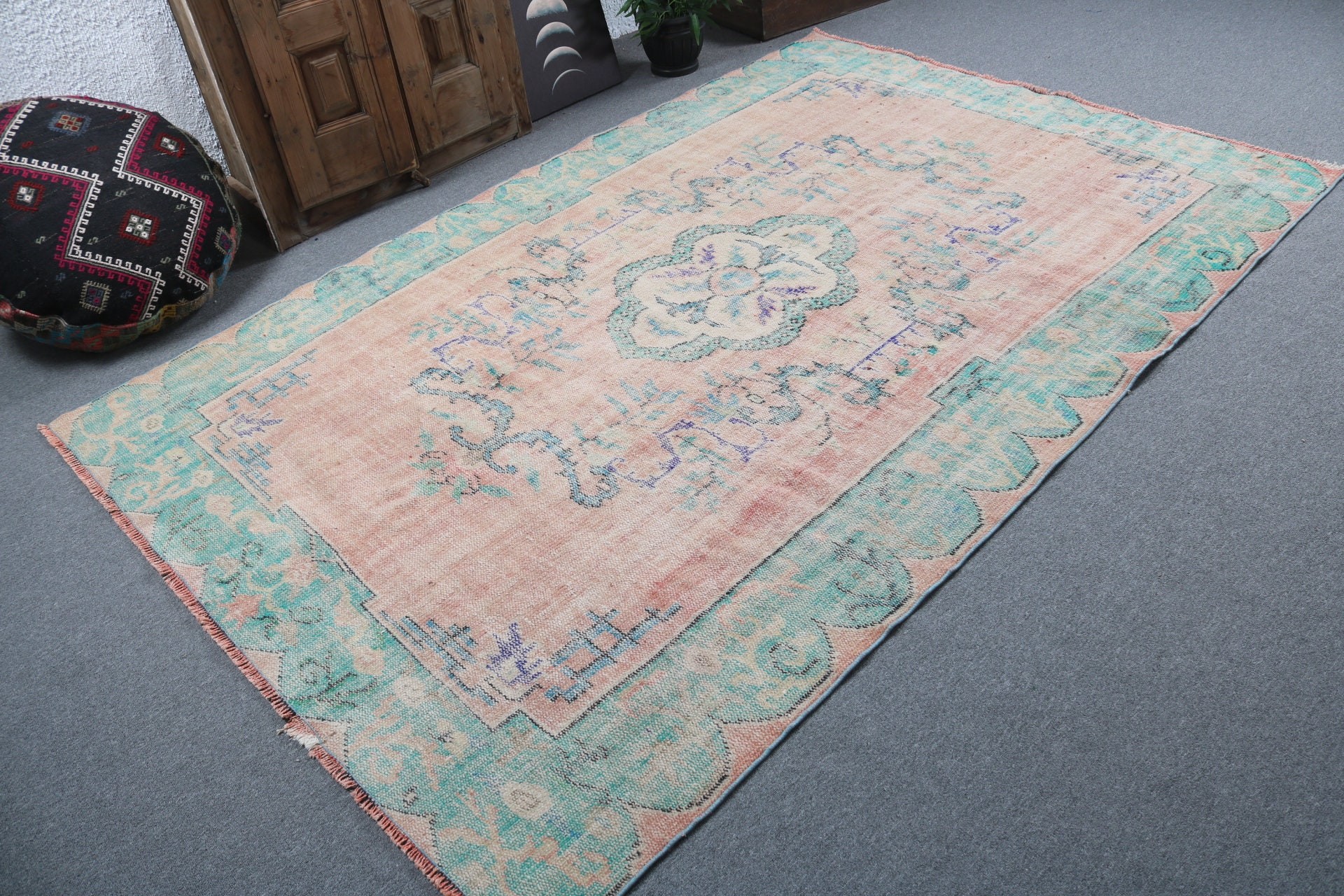 Oryantal Halı, Vintage Halı, Türk Halıları, Büyük Vintage Halılar, 5.7x8.7 ft Büyük Halı, Antika Halı, Büyük Boho Halı, Turuncu El Dokuma Halılar