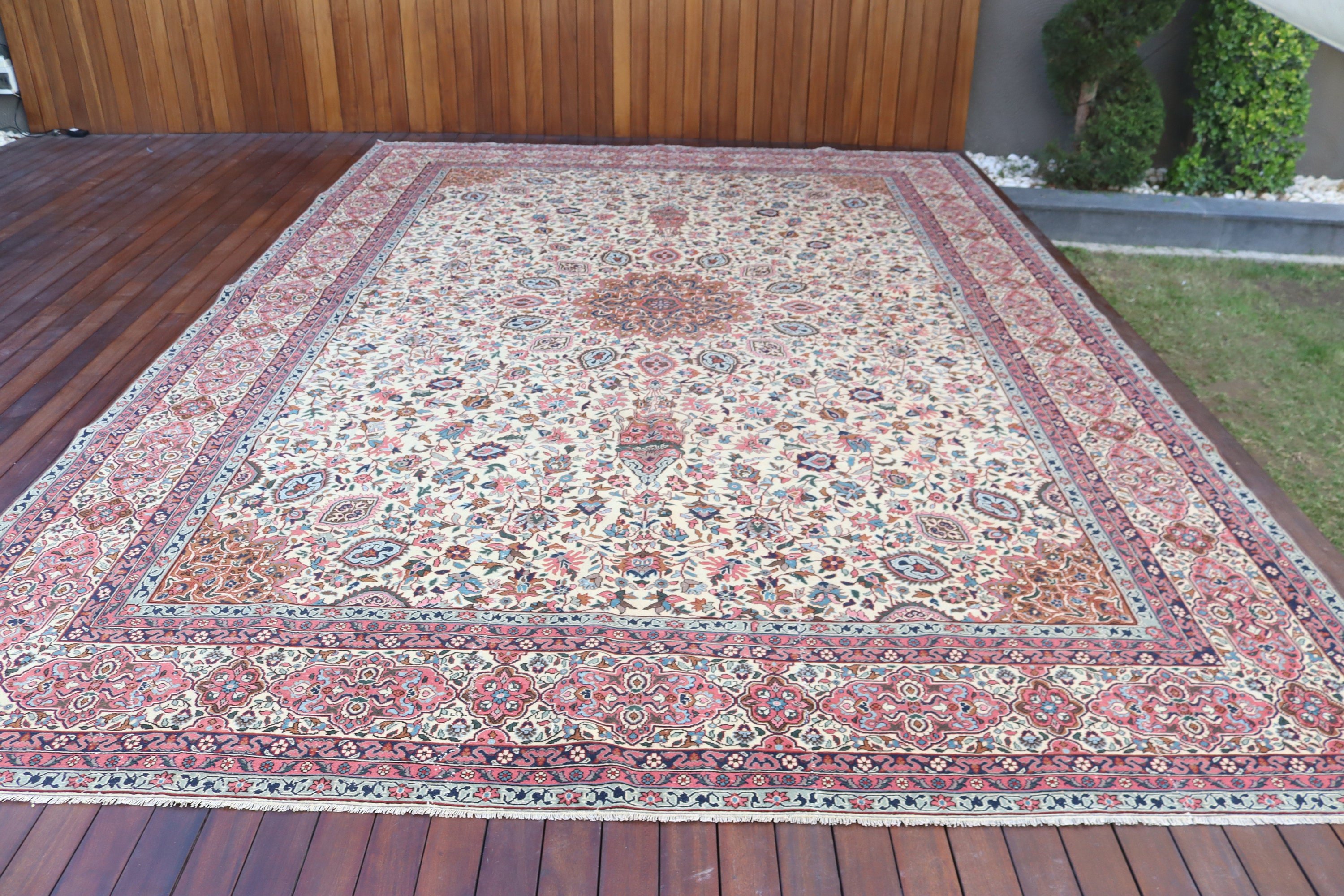 Mutfak Halısı, Sanatsal Halılar, Türk Halıları, Bej Açıklama Halısı, El Dokuma Halıları, Büyük Boy Türk Halısı, Vintage Halı, 10.1x14.6 ft Büyük Boy Halı