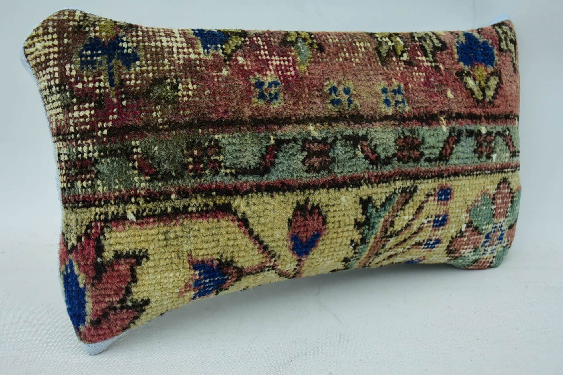 8"x16" Red Pillow Sham, Vintage Pillow, Pillow for Couch, Turkish Kilim Pillow, Sofa Bolster Cushion Case, Pastel Pillow