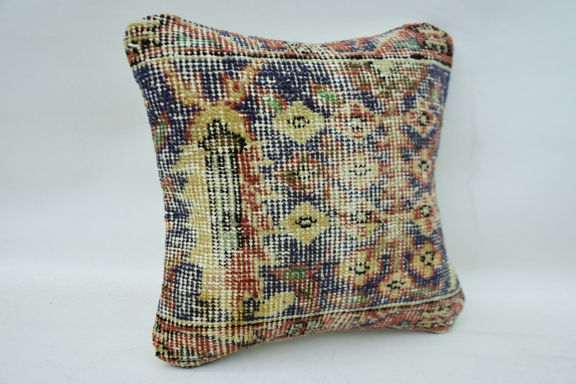 Throw Kilim Pillow, 12"x12" Beige Cushion Case, Bed Pillow Case, Interior Designer Pillow, Boho Pillow, Turkish Bench Cushion Case