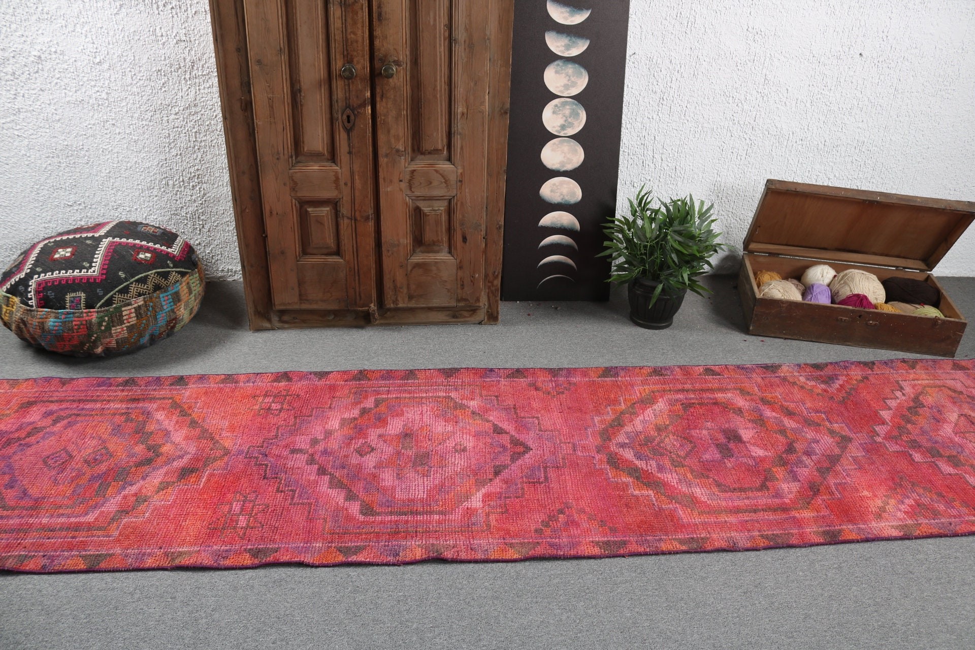 2.7x12.8 ft Runner Halıları, Merdiven Halıları, Yer Halıları, Türk Halıları, Mutfak Halıları, Runner Halıları, Vintage Halılar, Pembe Yün Halılar