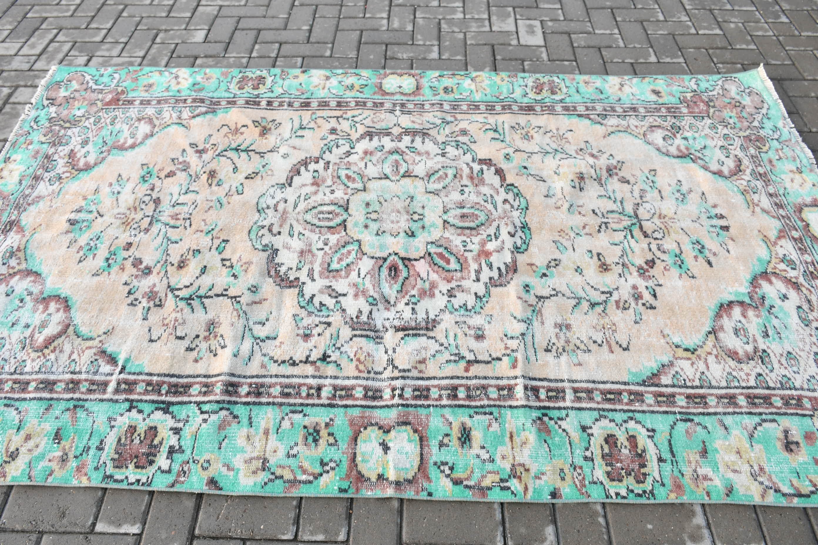 Floor Rug, Rugs for Bedroom, Designer Rug, Turkish Rug, Oushak Rug, Vintage Rug, Green Bedroom Rug, Living Room Rug, 5.1x8.3 ft Large Rug